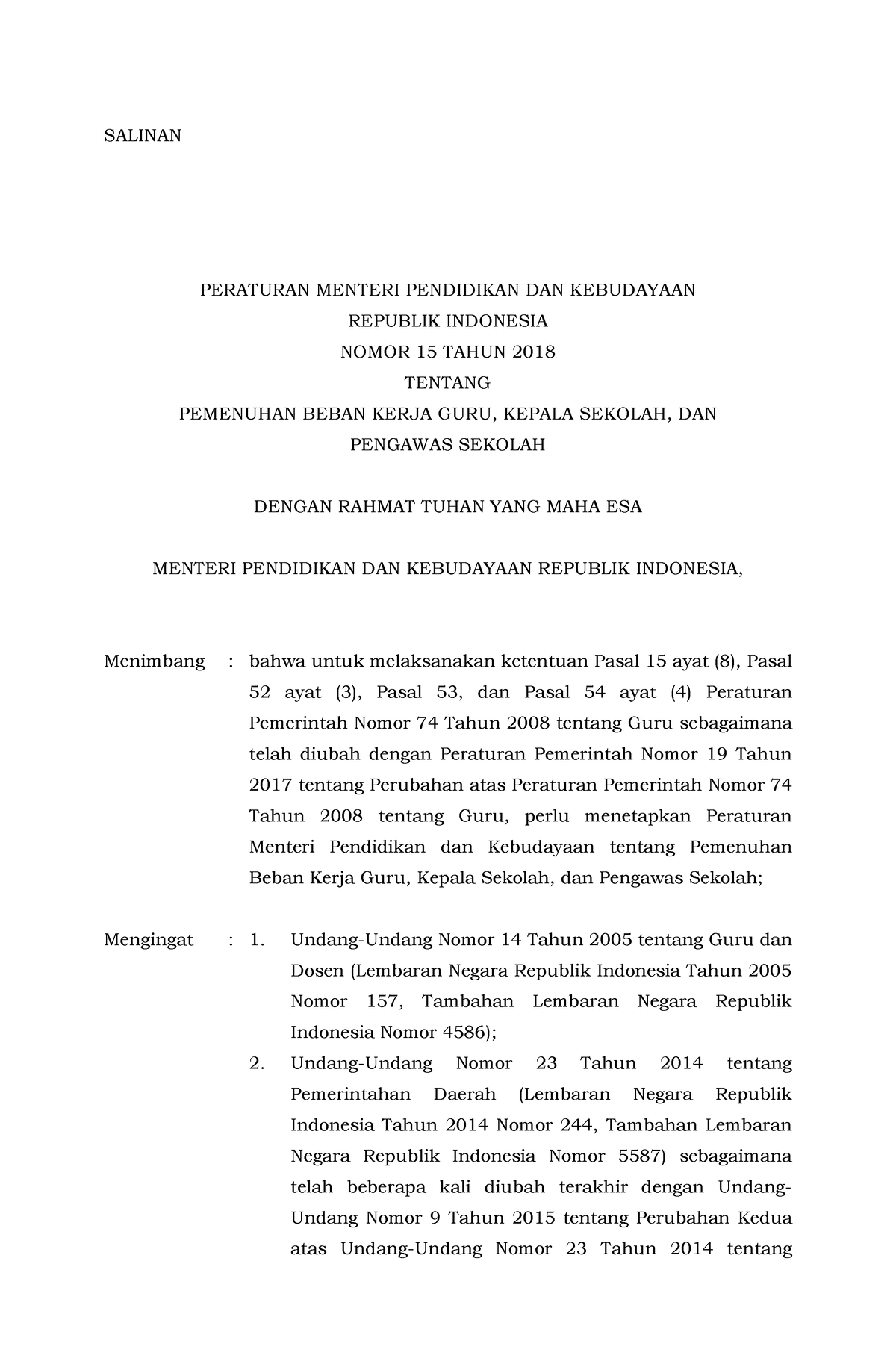 Permendikbud No 15 Tahun 2018 - SALINAN PERATURAN MENTERI PENDIDIKAN ...