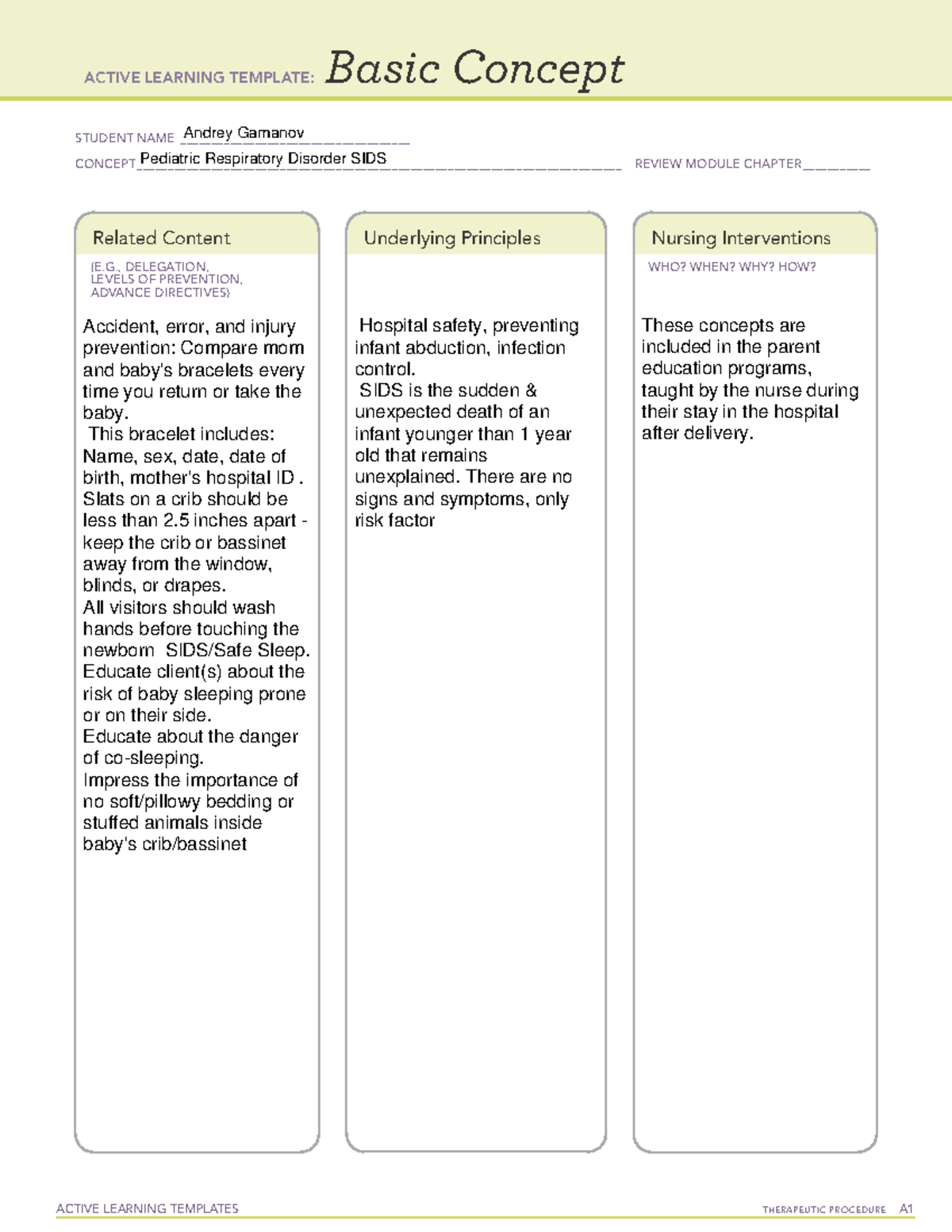 Pediatric Respiratory Disorder SIDS - ACTIVE LEARNING TEMPLATES ...