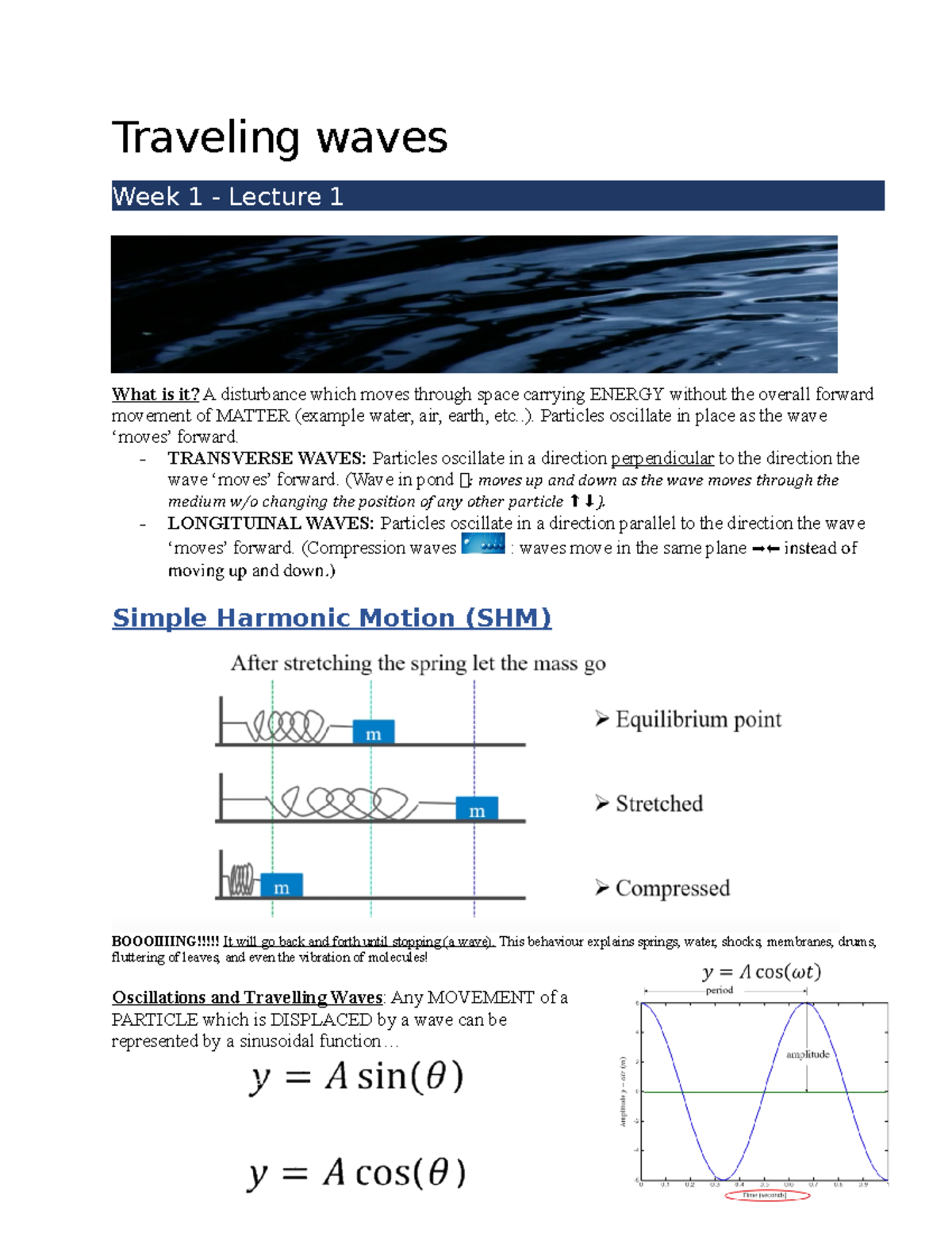 Physics 1070 Notes - First Year - Traveling Waves Week 1 - Lecture 1 ...