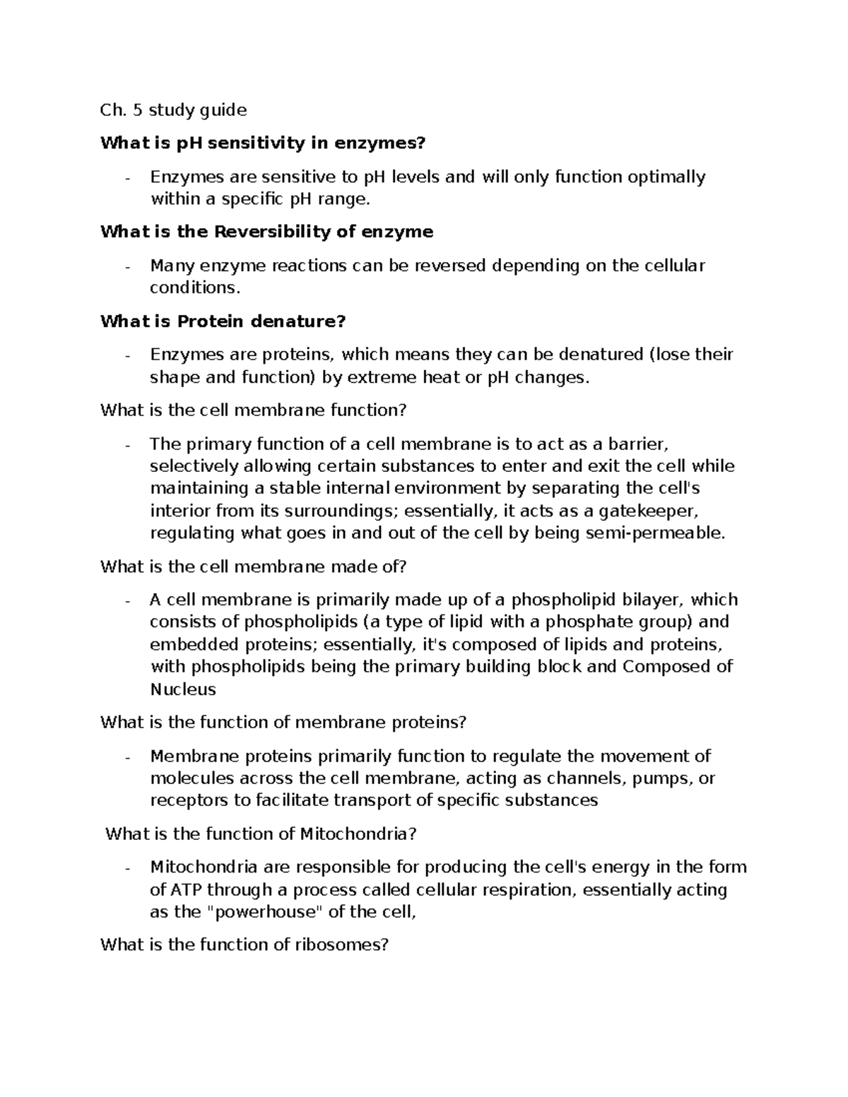 Ch 5 study guide - practice - Ch. 5 study guide What is pH sensitivity ...