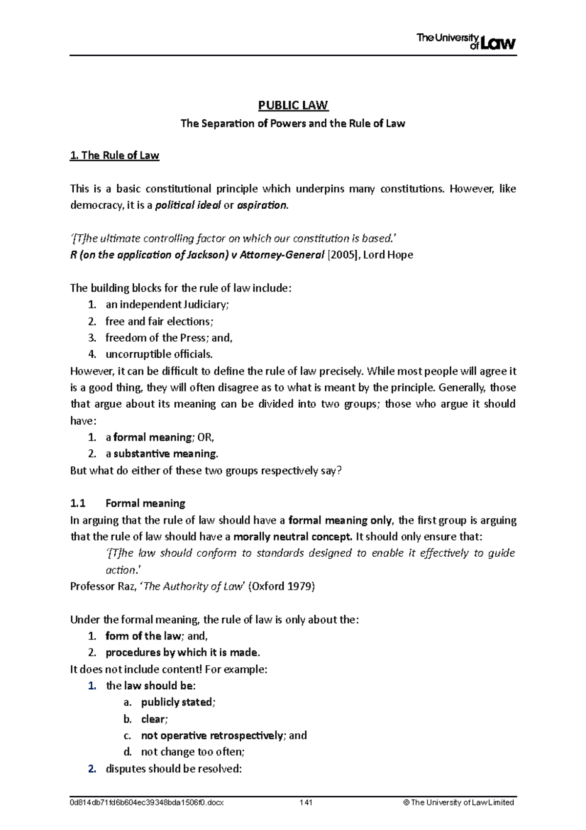 LG2 - Lecture notes 2 - PUBLIC LAW The Separation of Powers and the ...