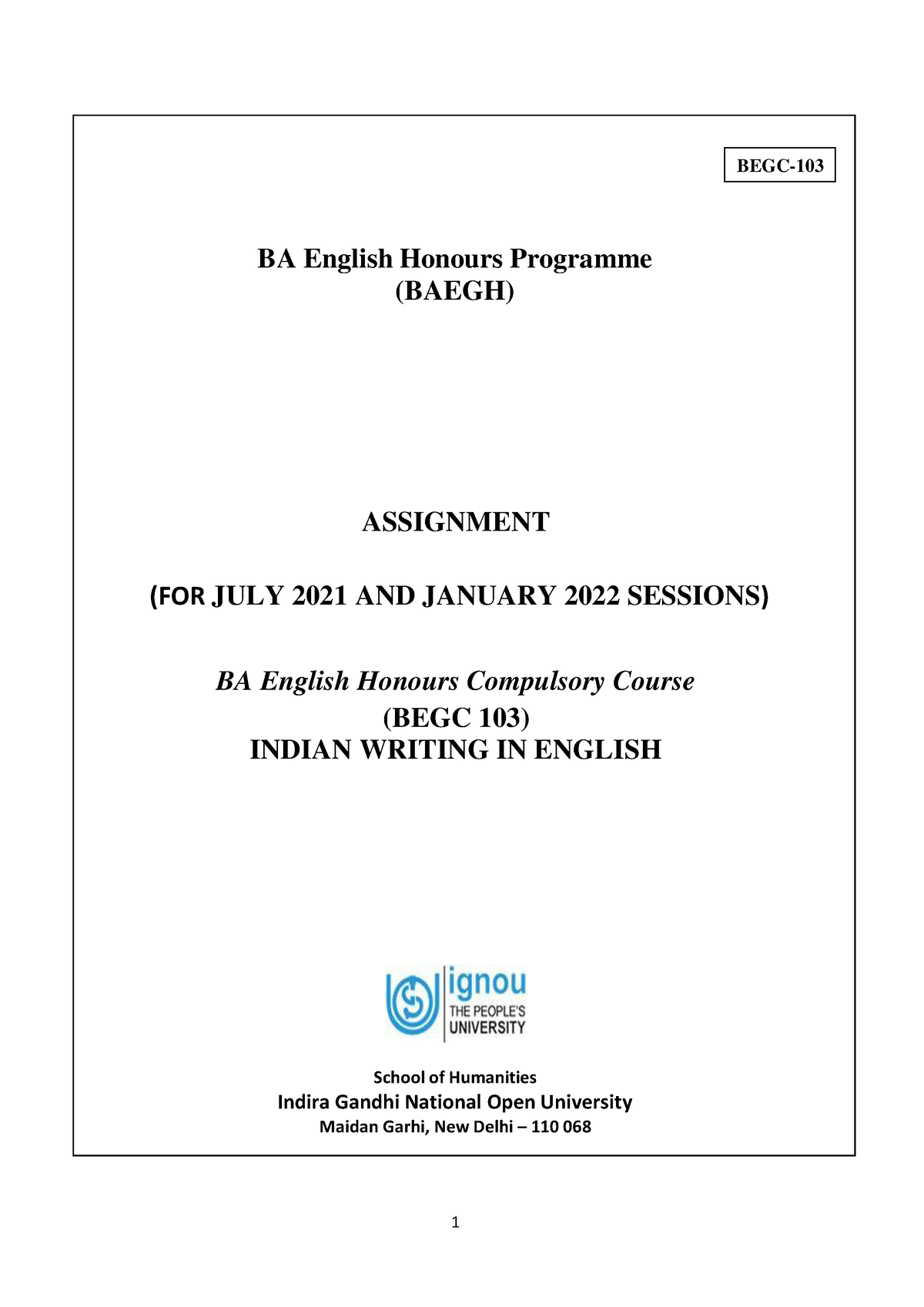 assignment-begc103-indian-writing-in-english-ba-english-honours