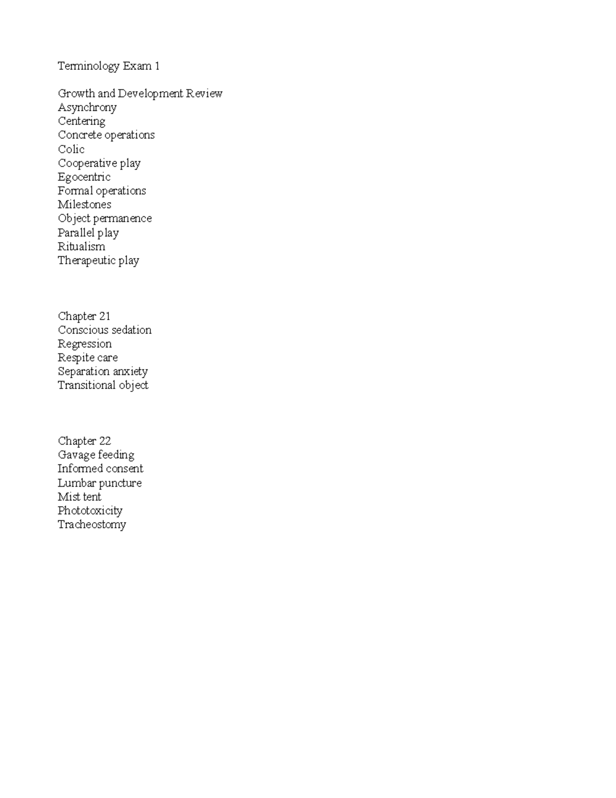 Terminology Exam 1-1 - Terminology Exam 1 Growth and Development Review ...