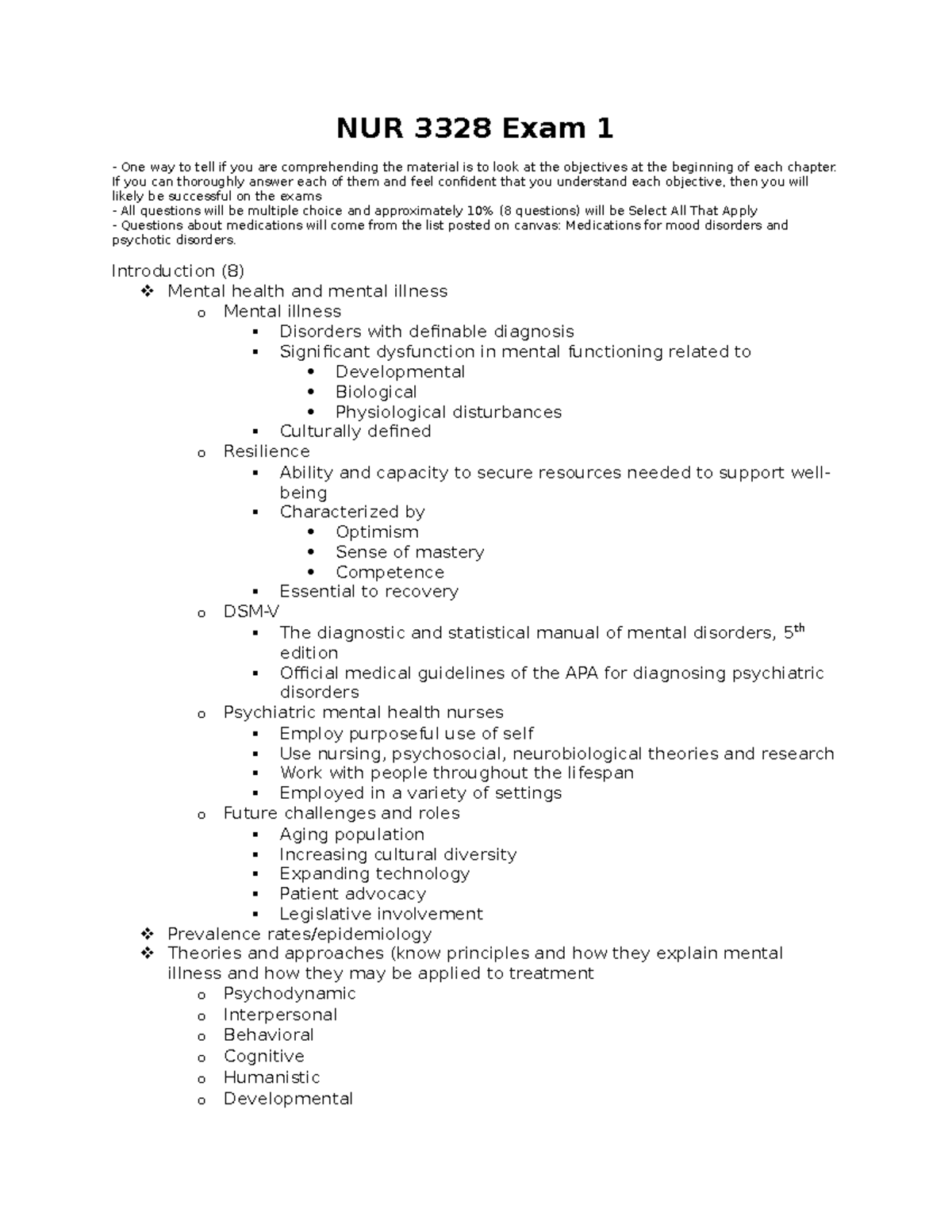 NUR 3328 Exam 1 - exam outline/study - NUR 3328 Exam 1 One way to tell ...