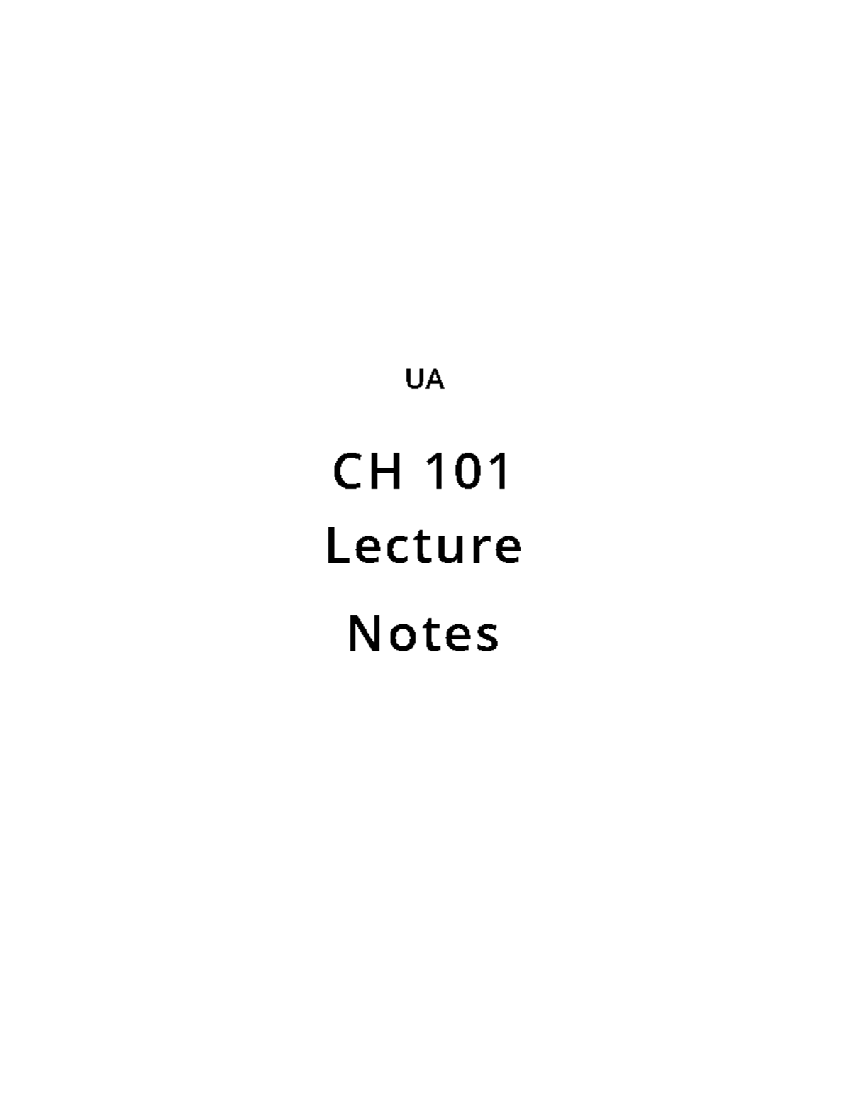 General Chemistry - Lecture Notes - UA CH 101 Lecture Notes Chapter 1 ...