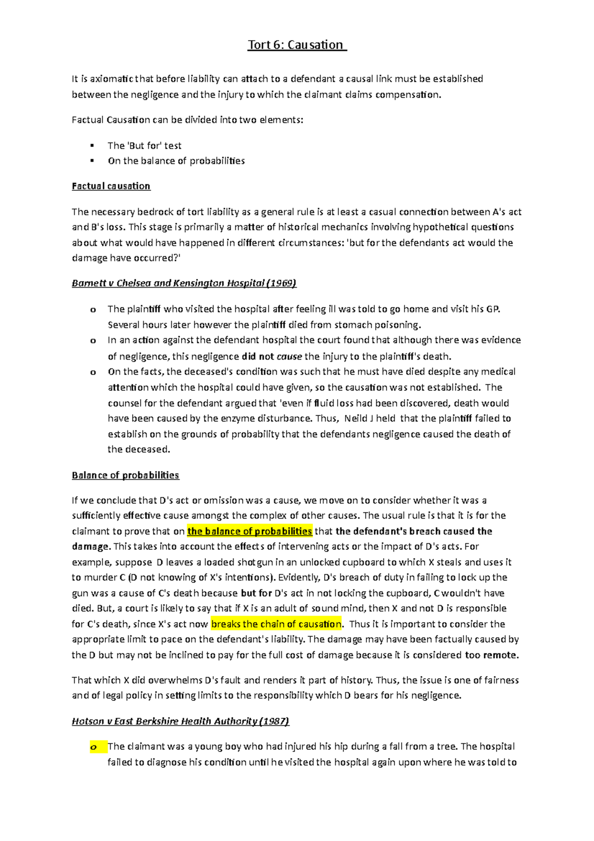 Tort - causation - It is axiomatic that before liability can attach to ...