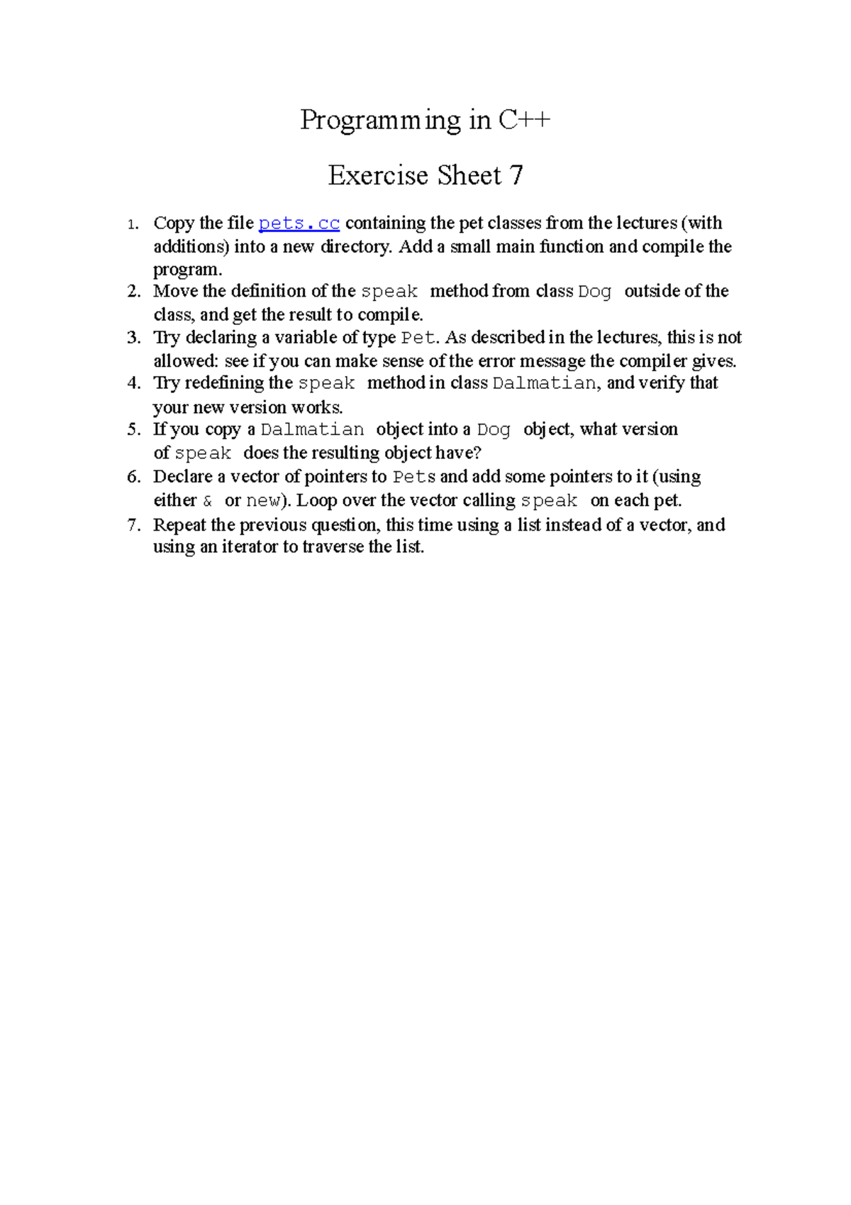 2016-2017 Lab Exercise Sheet 6 - Programming in C++ Exercise Sheet 7 1 ...