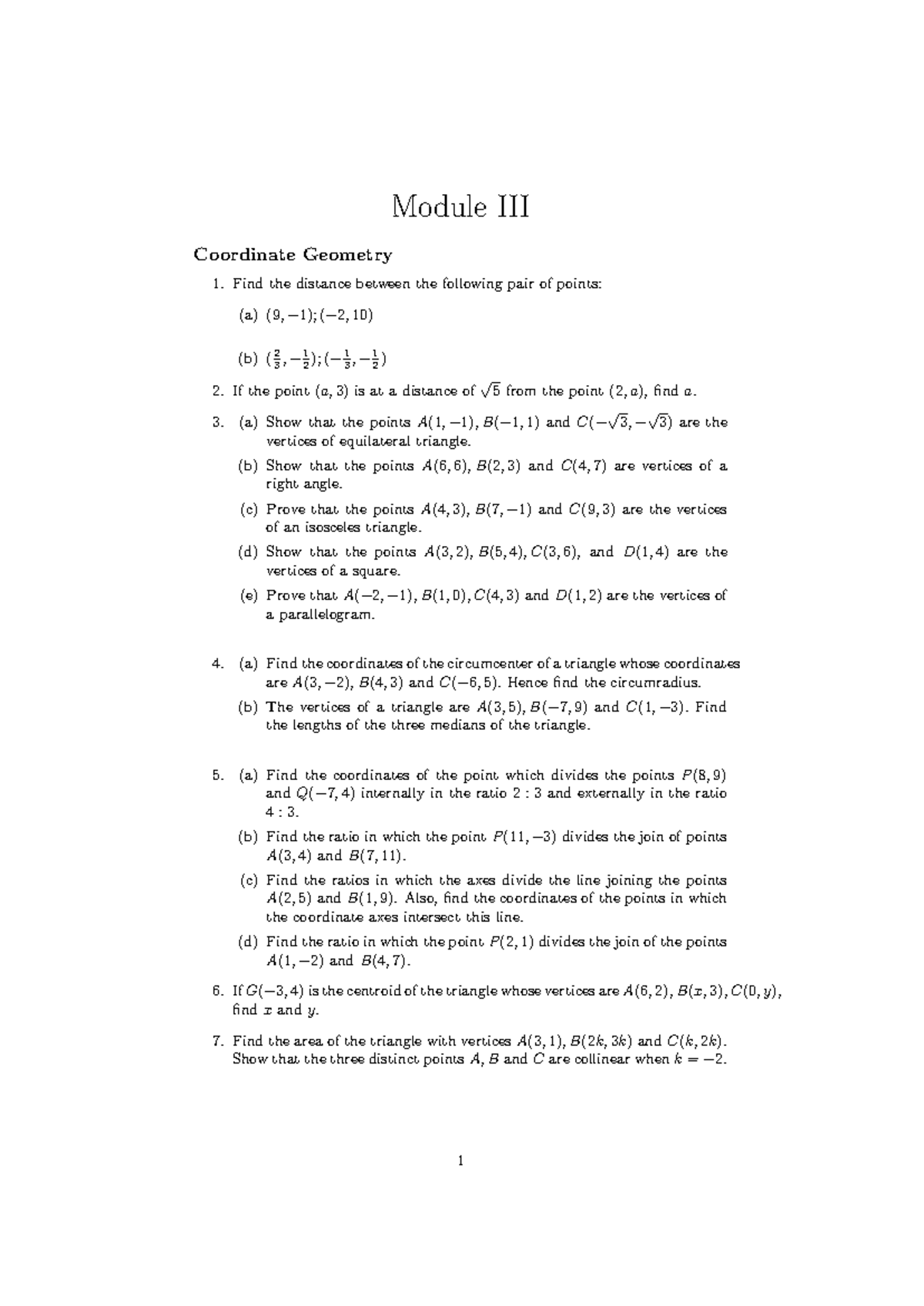 Module III question - Module III Coordinate Geometry Find the distance ...