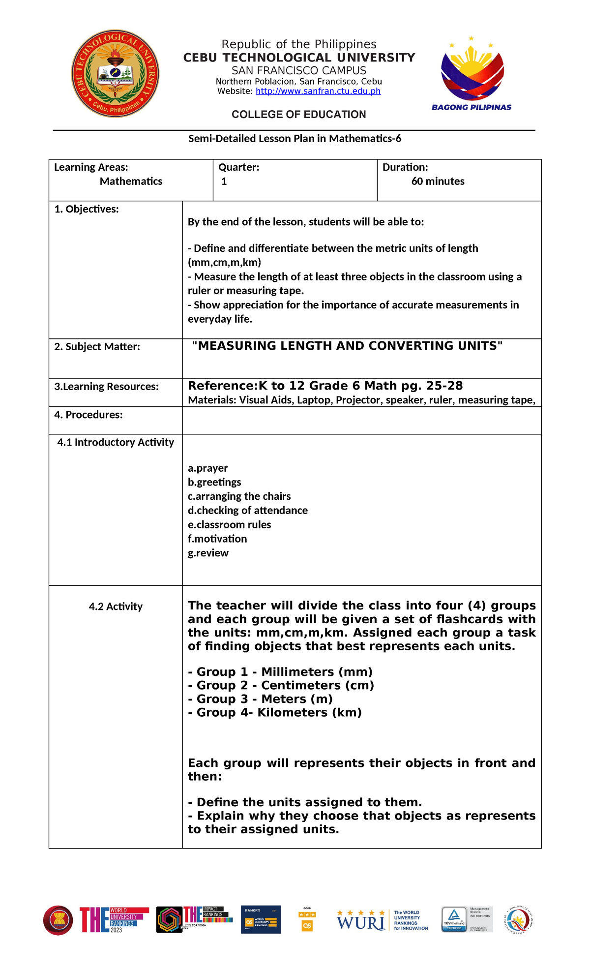Lesson Plan in Math Era Marie - Republic of the Philippines CEBU ...