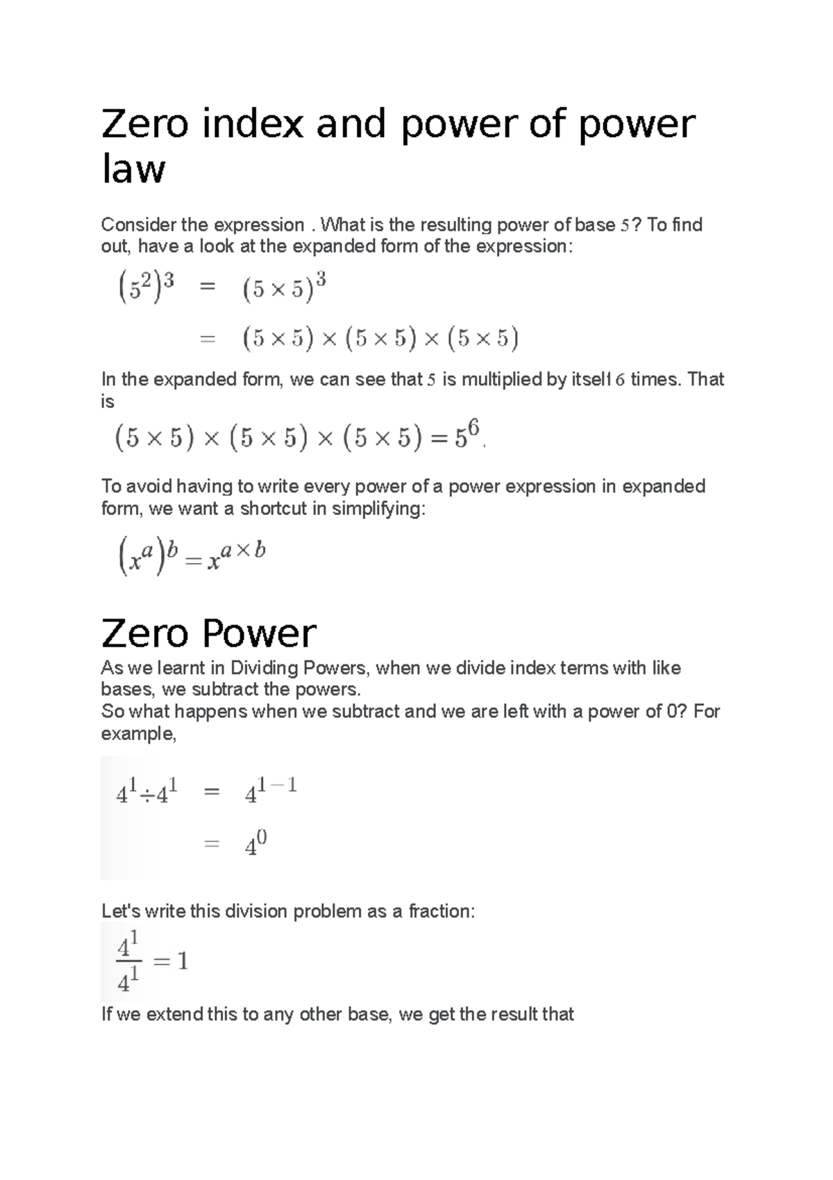 03 - Zero index and power of power law - Zero index and power of power ...