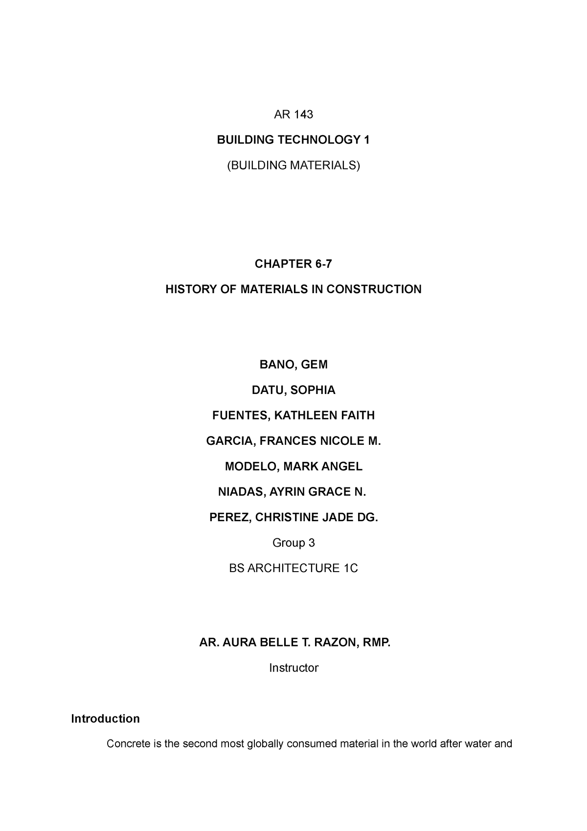 Concrete AND Aggregate - AR 143 BUILDING TECHNOLOGY 1 (BUILDING ...