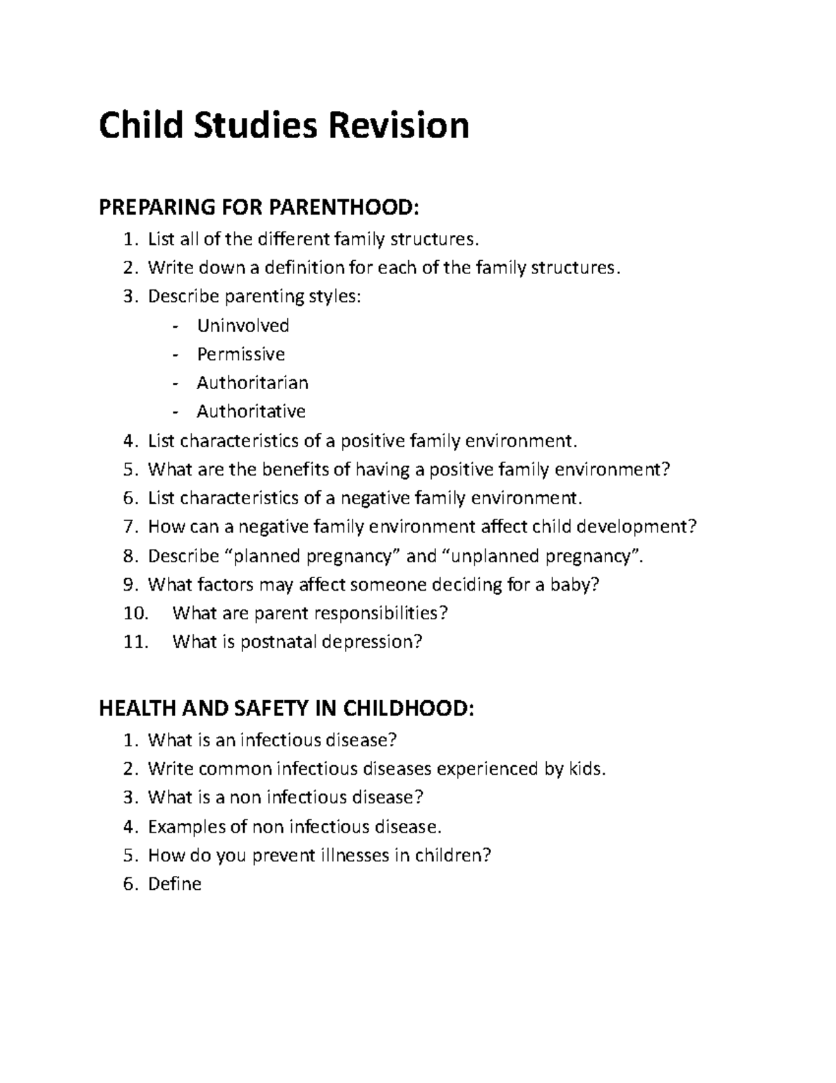 Child Studies Revision - Child Studies Revision PREPARING FOR ...