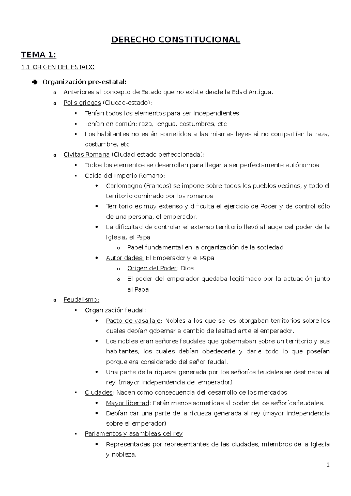 Apuntes Consti - DERECHO CONSTITUCIONAL TEMA 1: 1 ORIGEN DEL ESTADO ...