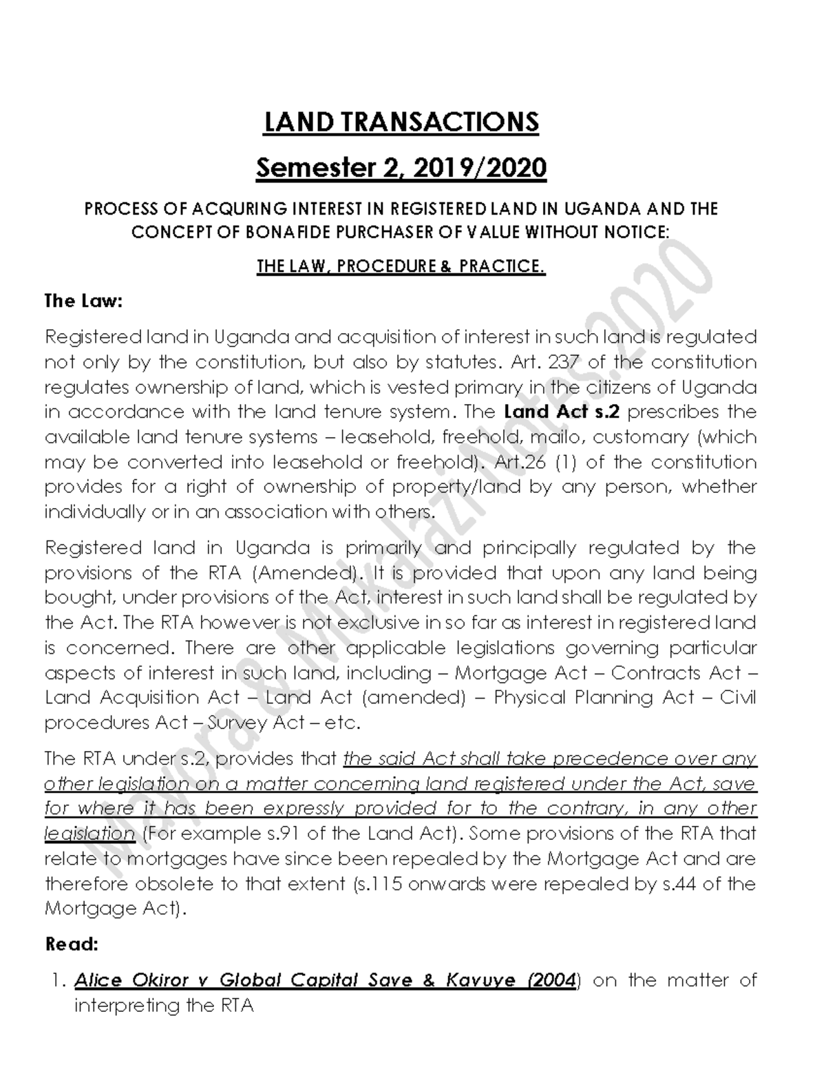 LAND Transactions Notes. LAND TRANSACTIONS Semester 2, 2019