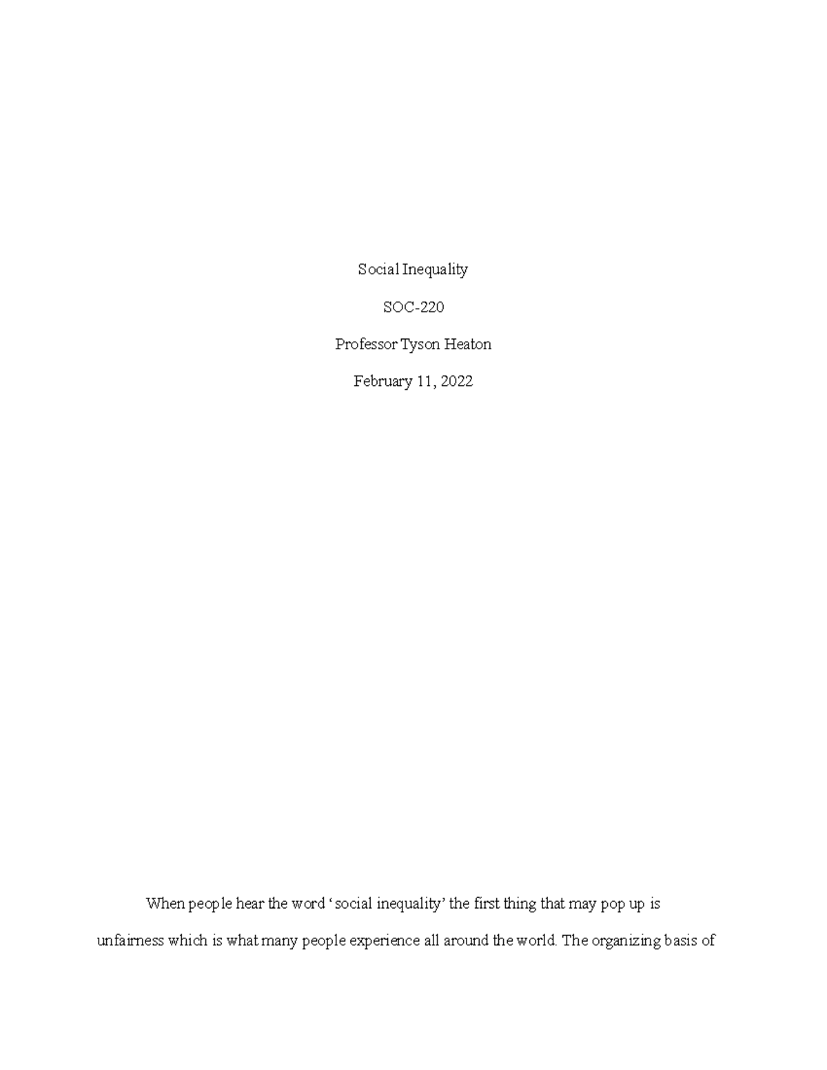 Social Inequality worksheet - Social Inequality SOC- Professor Tyson ...