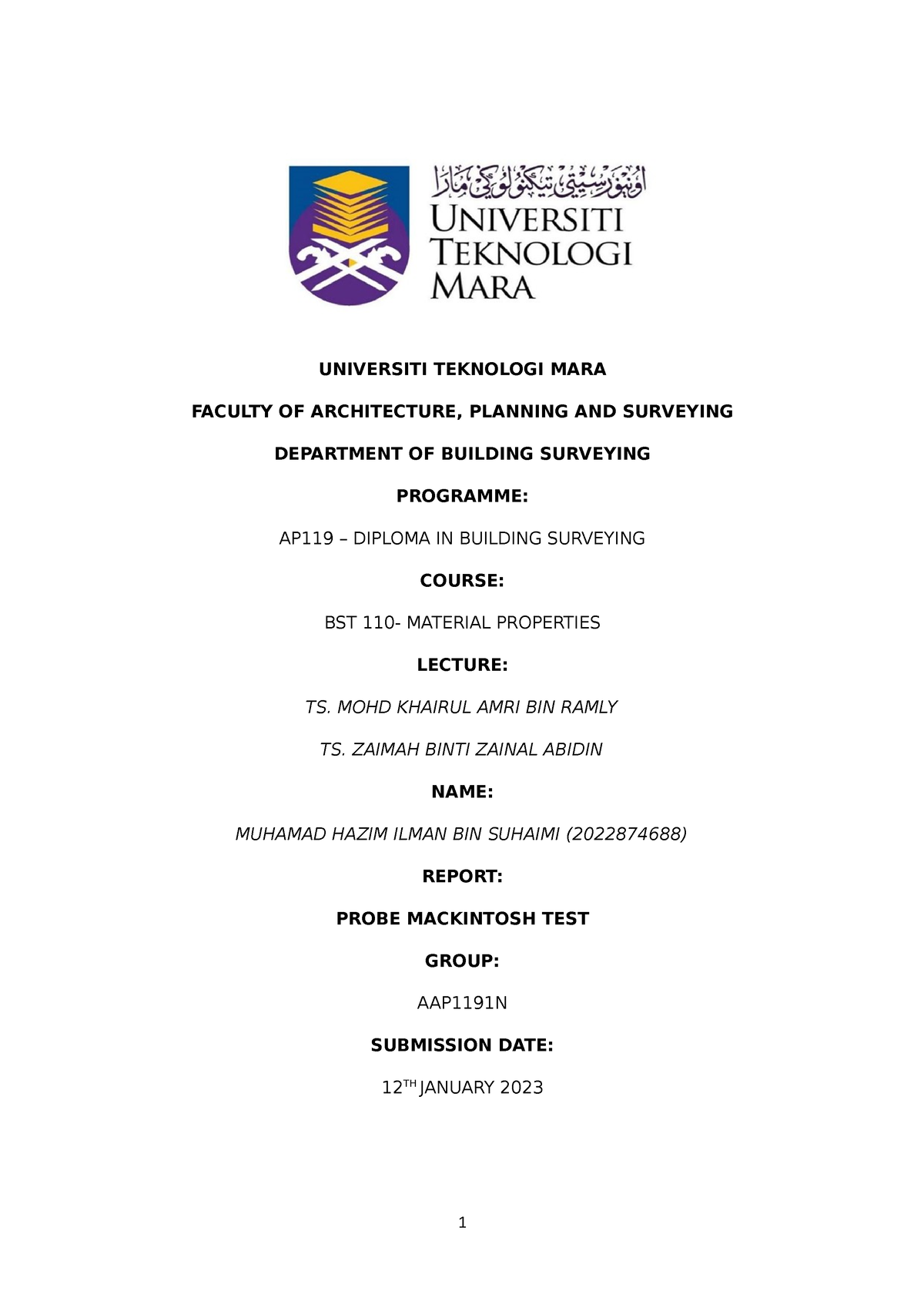 Timber TEST - Building Surveying - UiTM - Studocu