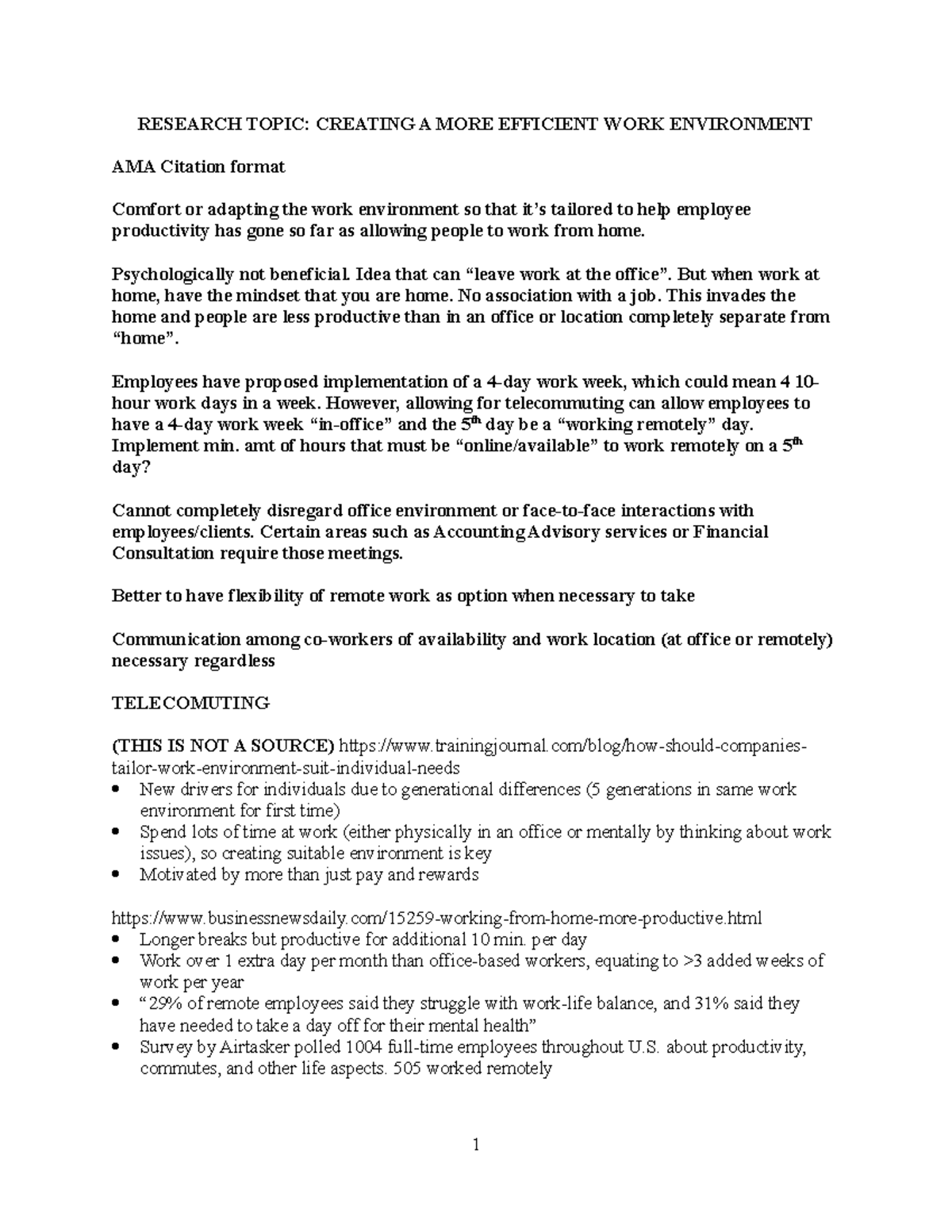 Research Paper Notes - RESEARCH TOPIC: CREATING A MORE EFFICIENT WORK ...