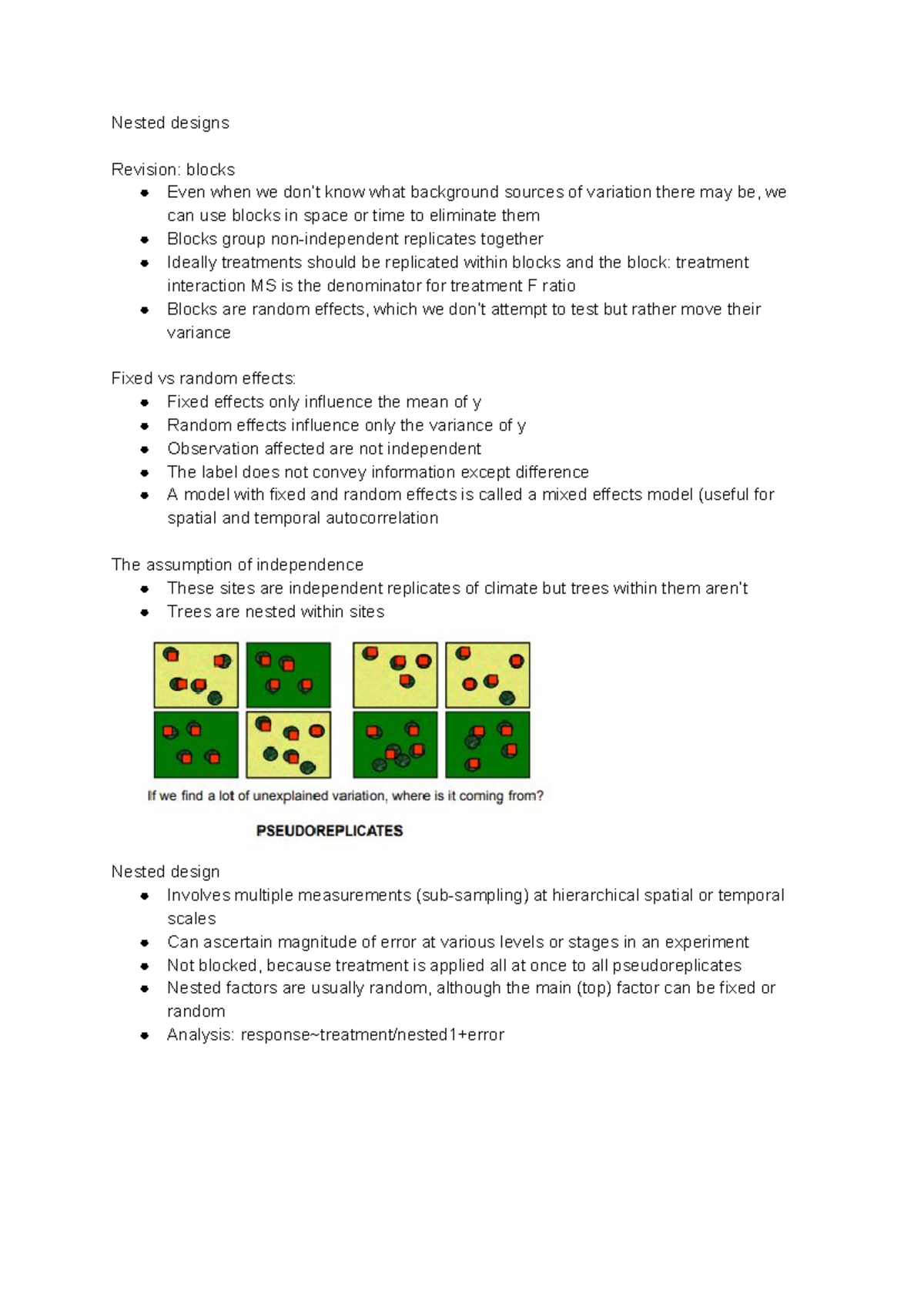 309 lecture 11 - Jason Tylianakis - Nested designs Revision: blocks ○ Even  when we don't know what - Studocu