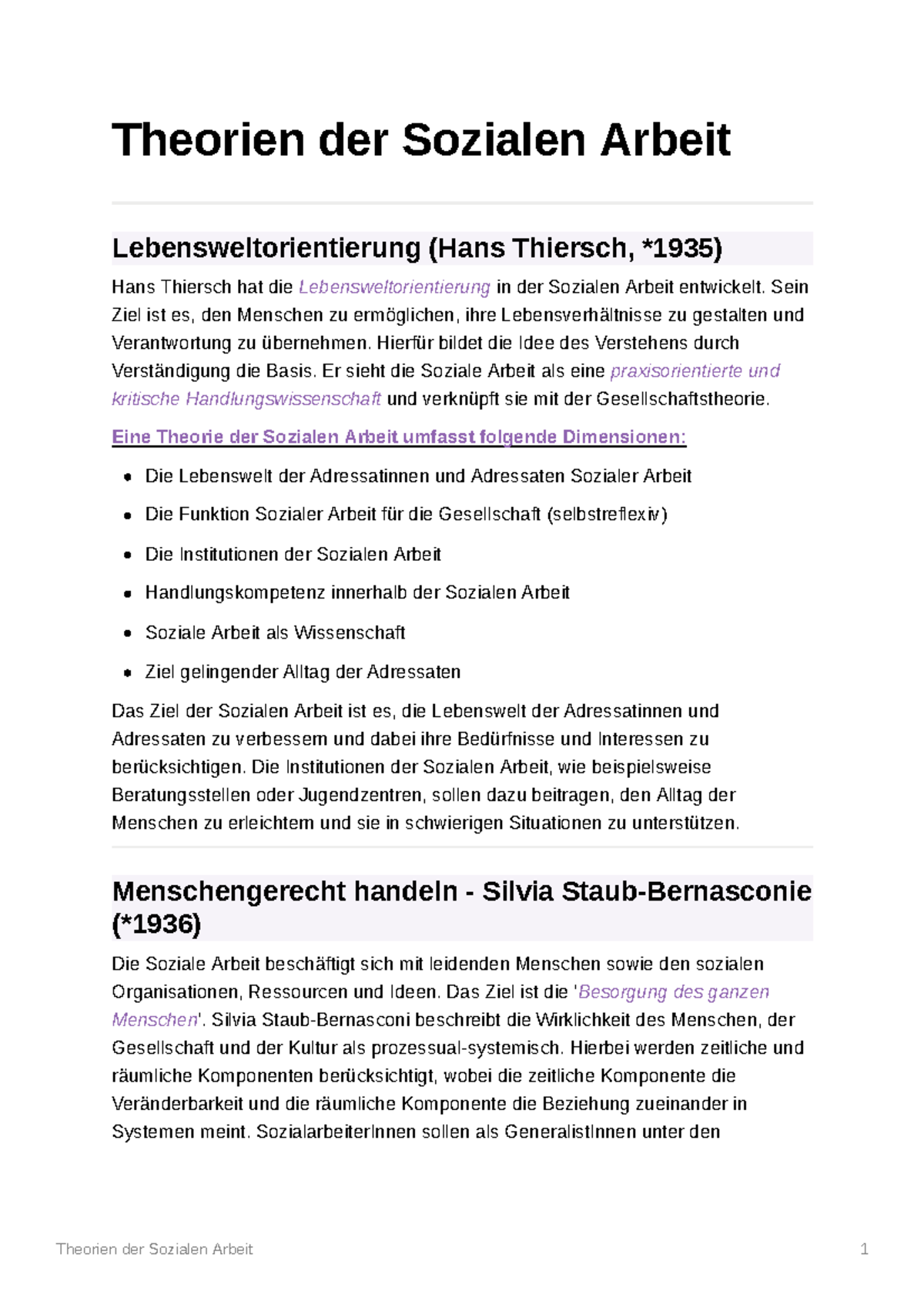 Theorien Der Sozialen Arbeit (Zusammenfassung) - Theorien Der Sozialen ...