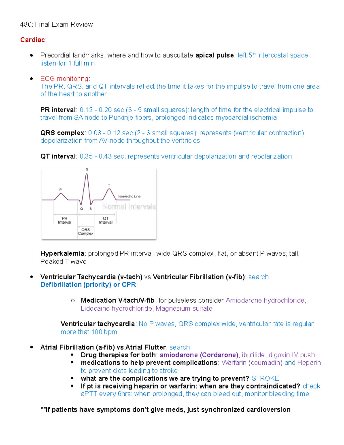 480 Final Review - 480: Final Exam Review Cardiac: Precordial landmarks ...