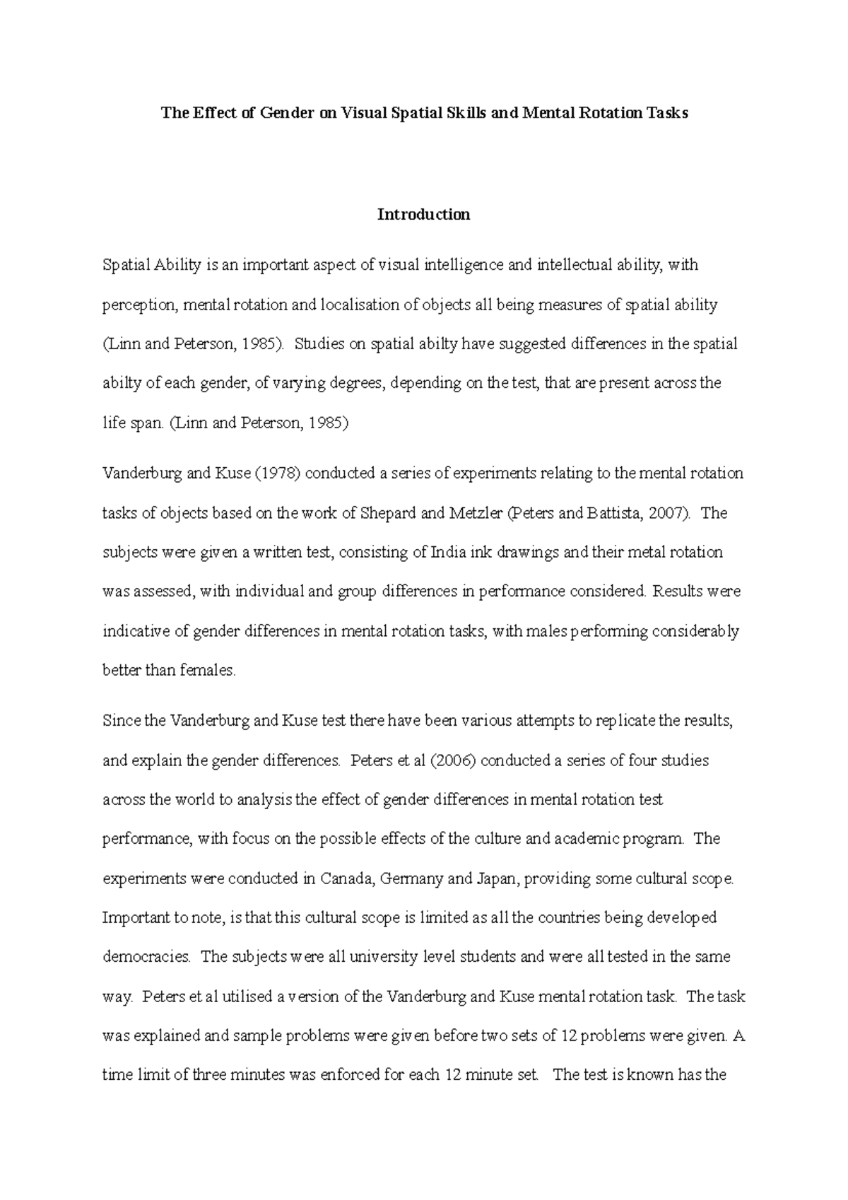 The Effect of Gender On Visual Spatial Skills and Mental Rotation Tasks ...