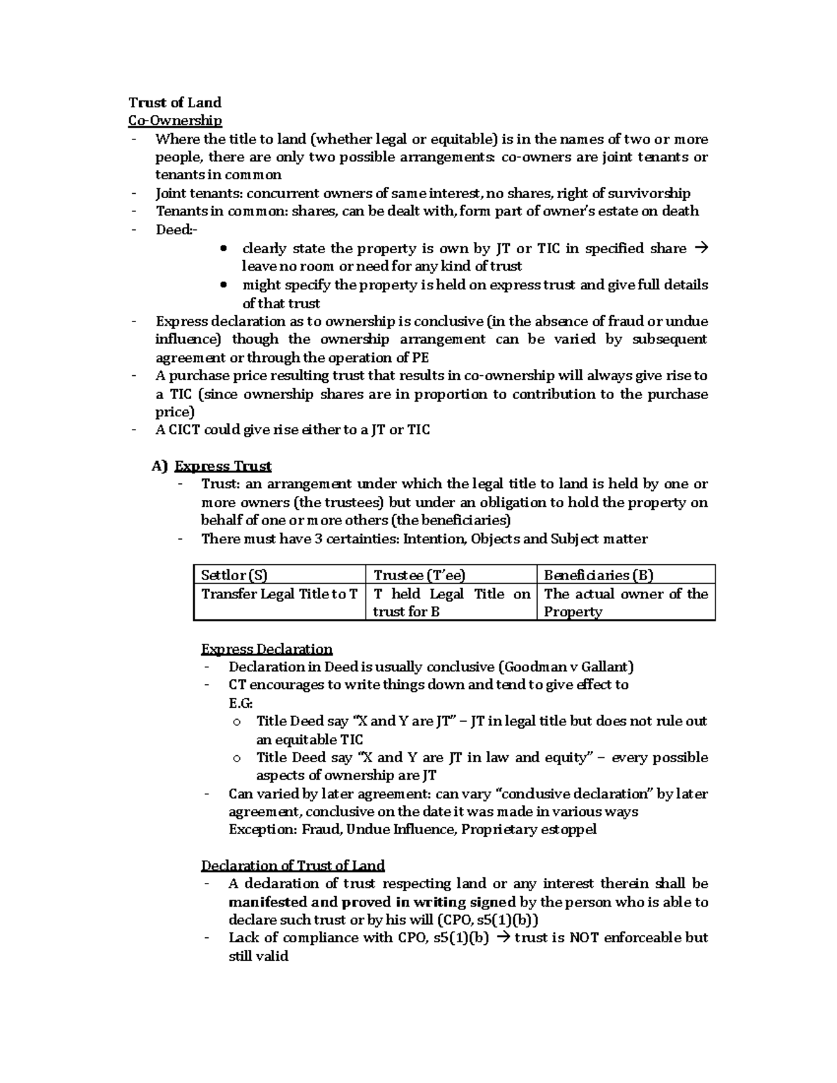 Land law trust - Summary Principles of Land Law - Trust of Land Co ...