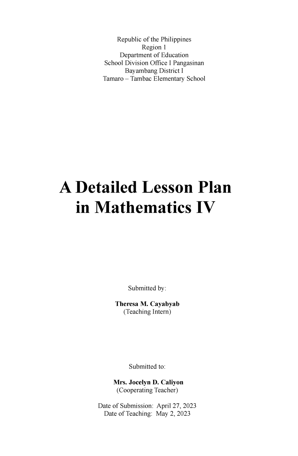 MATH DLP 1 - math dlp - Republic of the Philippines Region 1 Department ...