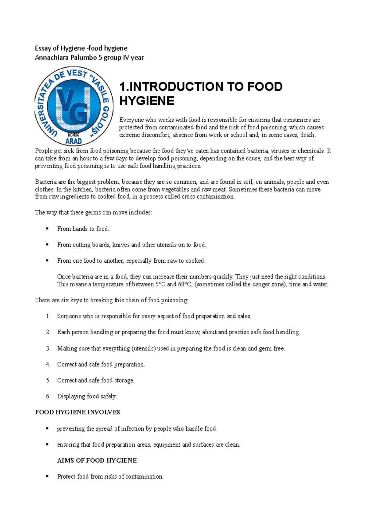 food hygiene essay