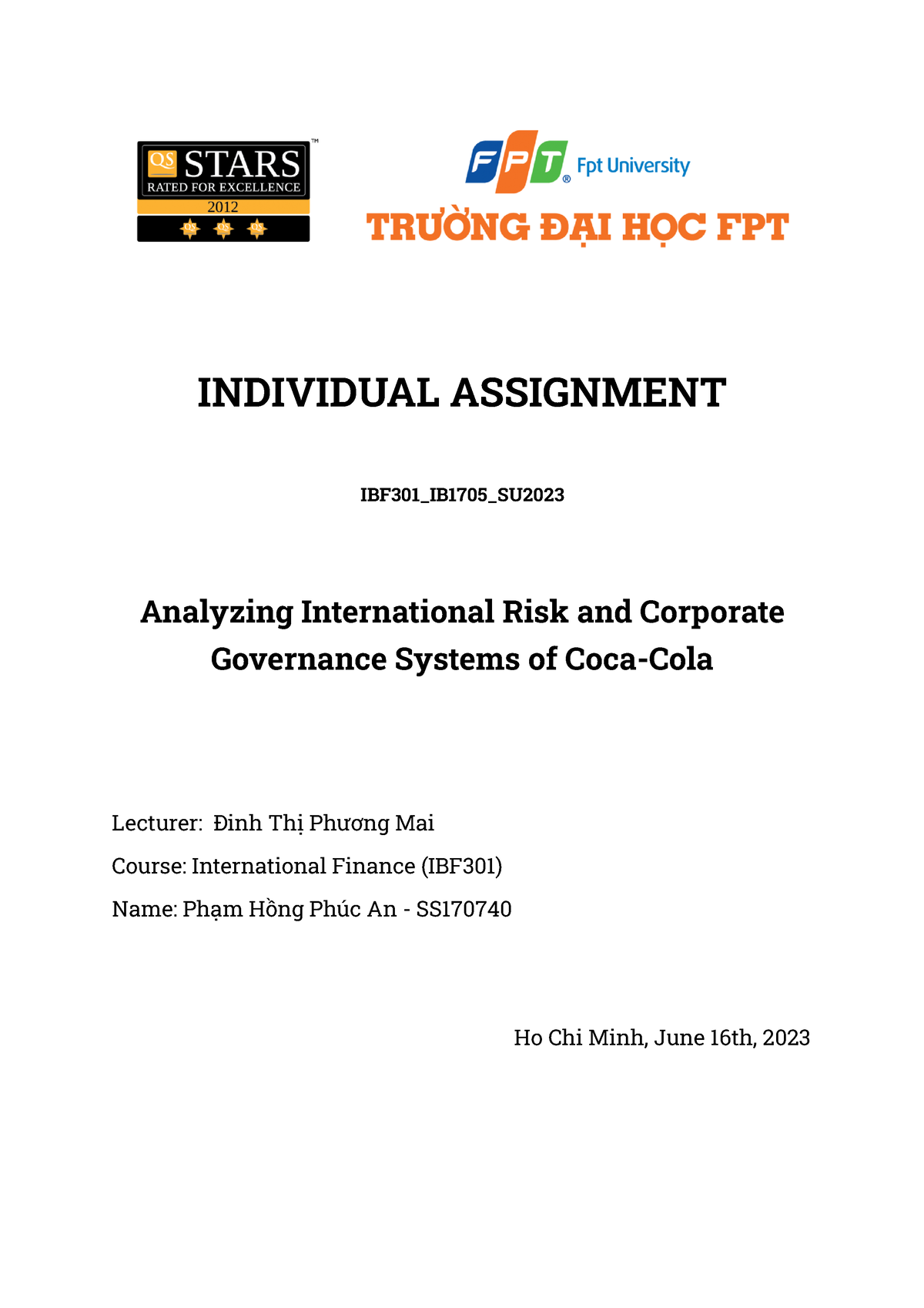 Individual IBF301 - Phạm Hồng Phúc An SS170740 - INDIVIDUAL ASSIGNMENT ...