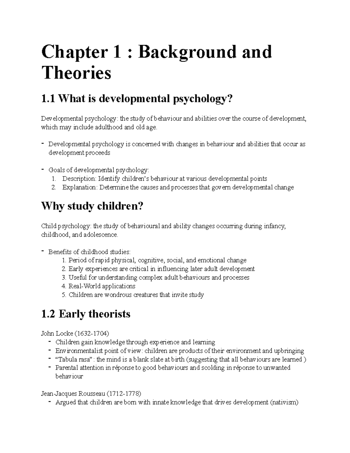 PSY2105 Midterm 1 Notes - Chapter 1 : Background and Theories 1 What is ...