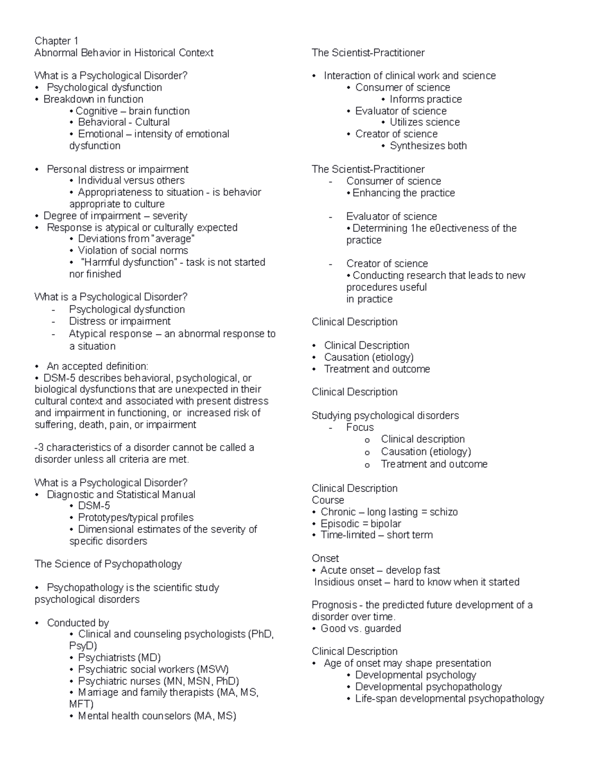 Prelim - Chapter 1 Abnormal Behavior in Historical Context What is a ...