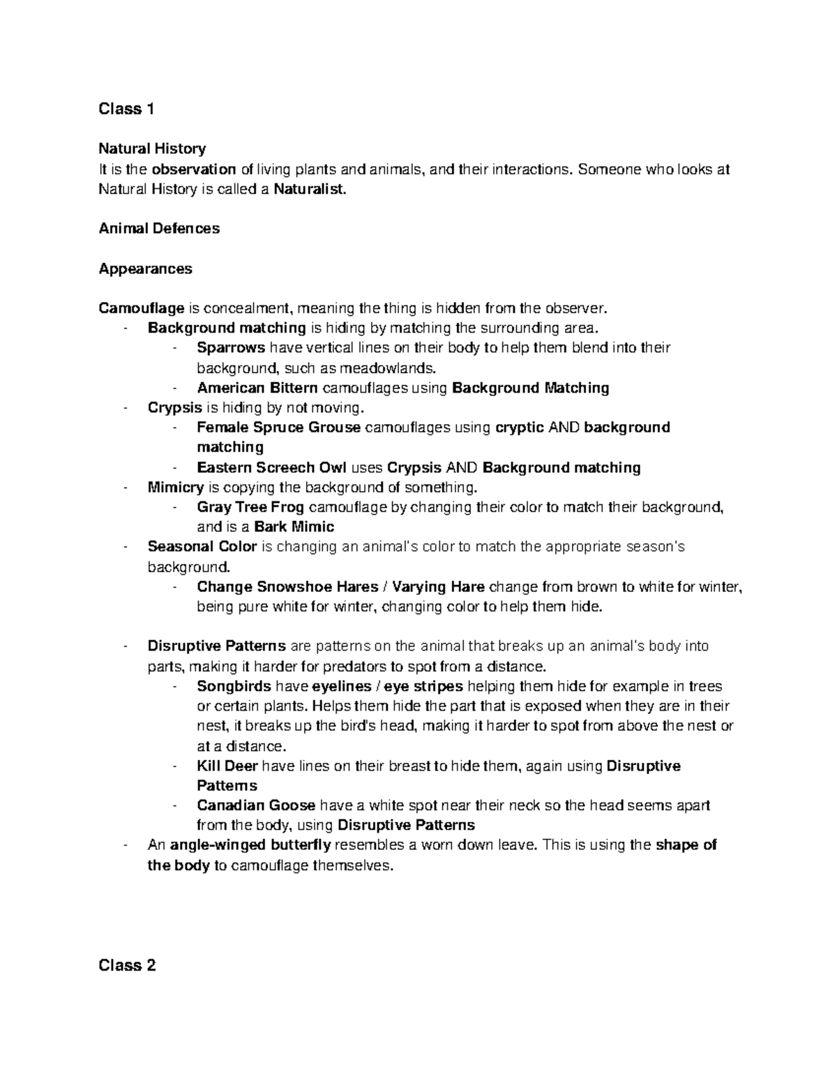 Bio1902 Notes - nice note - Class 1 Natural History It is the ...