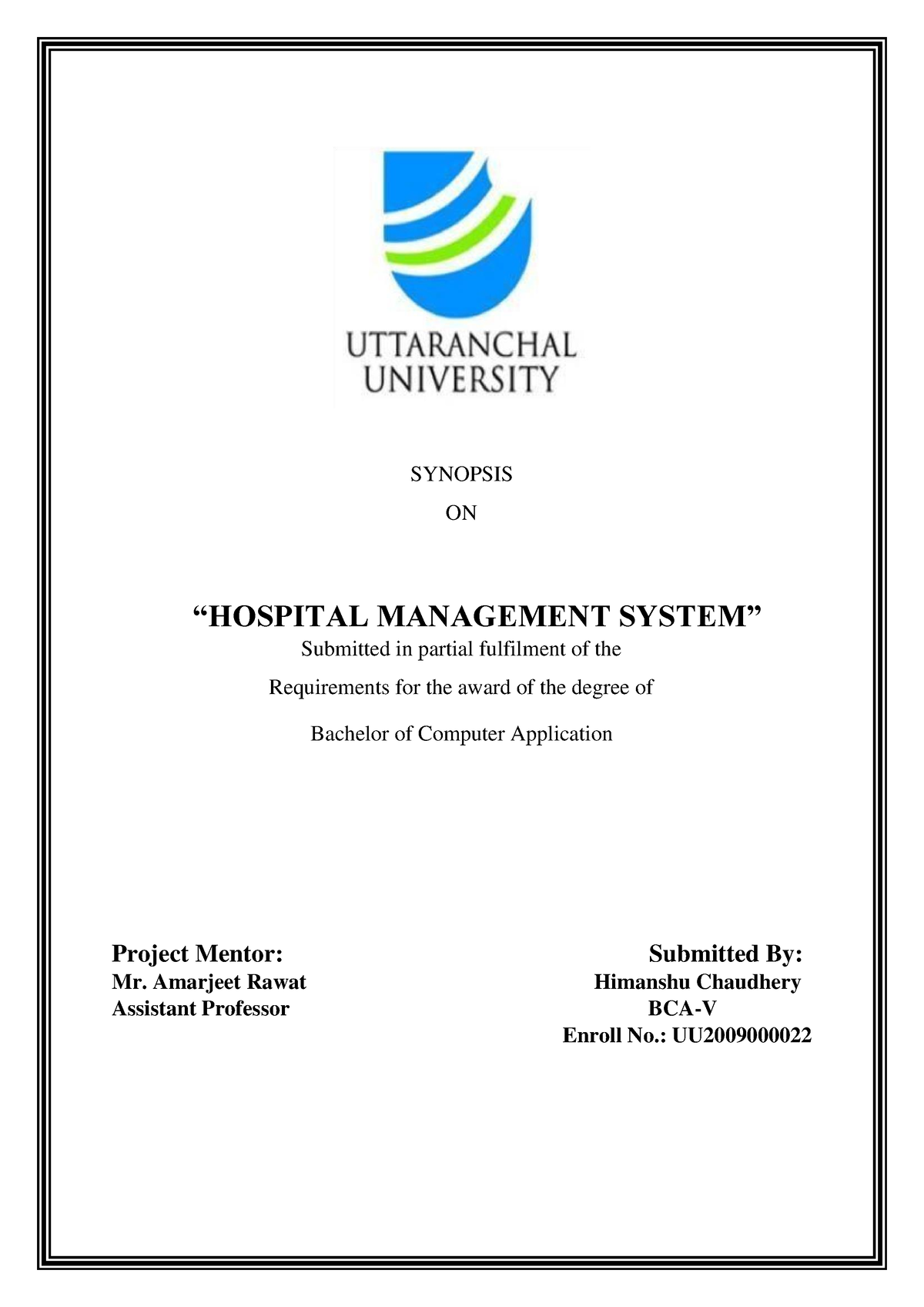 hospital thesis synopsis