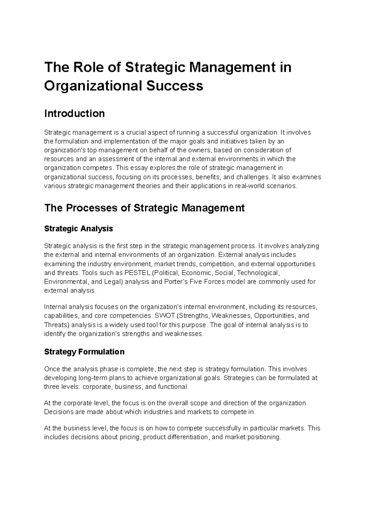 The Role of Strategic Management in Organizational Success - The Role ...