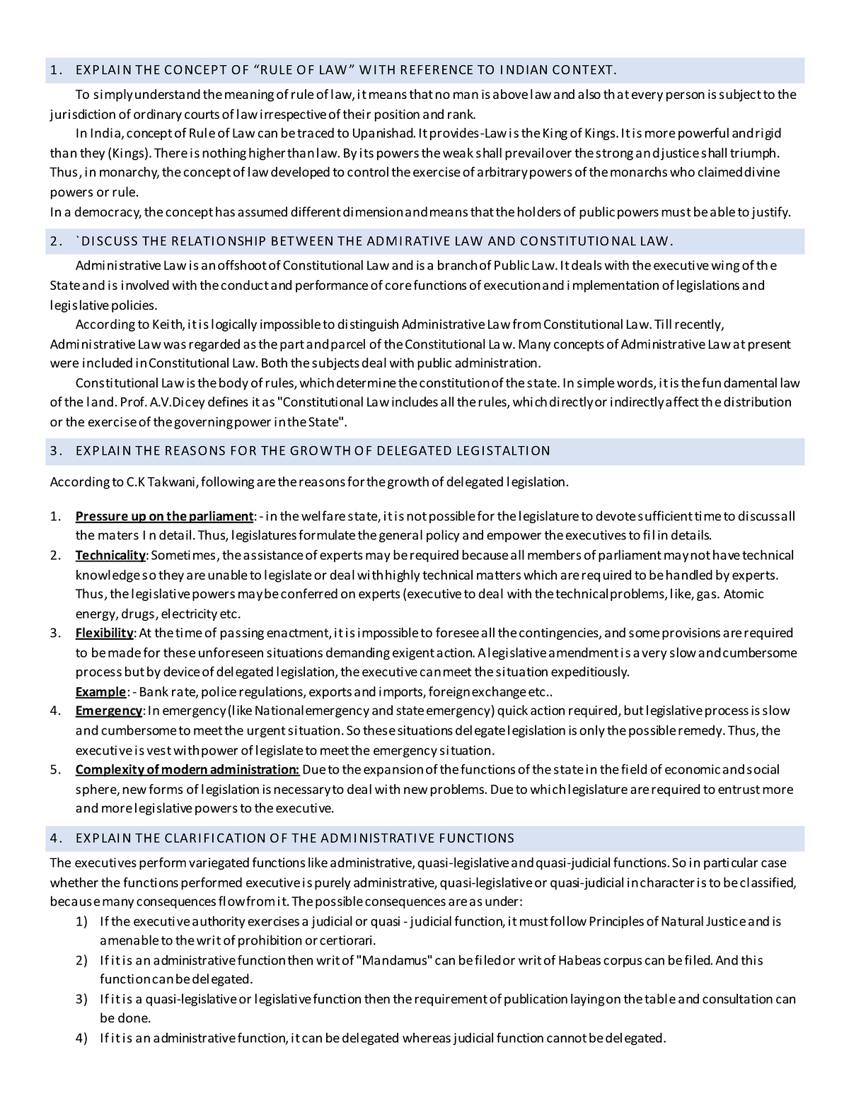 Aministrative Law Q A - Class Notes - 1. EXPLAI N THE CO NCEPT O F ...