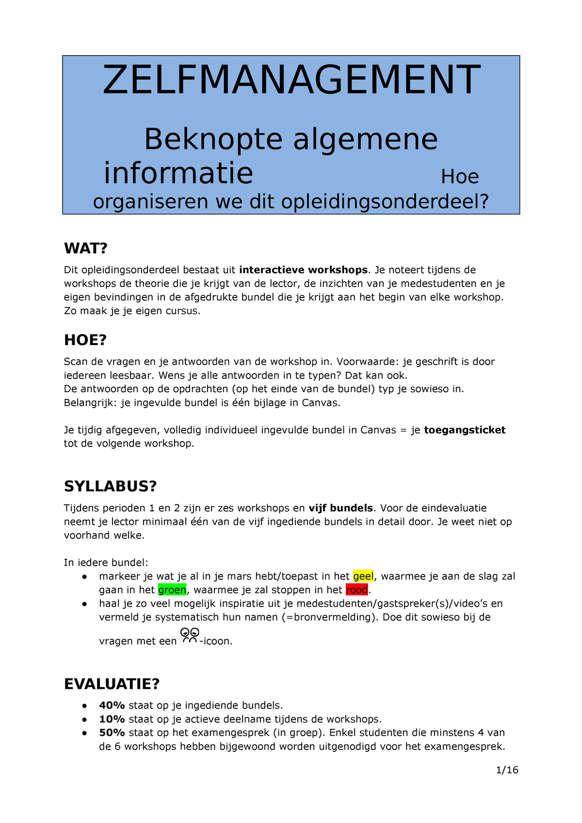 P1 Bundel 1 POSitief COMmuniceren EPM101 - ZELFMANAGEMENT Beknopte ...