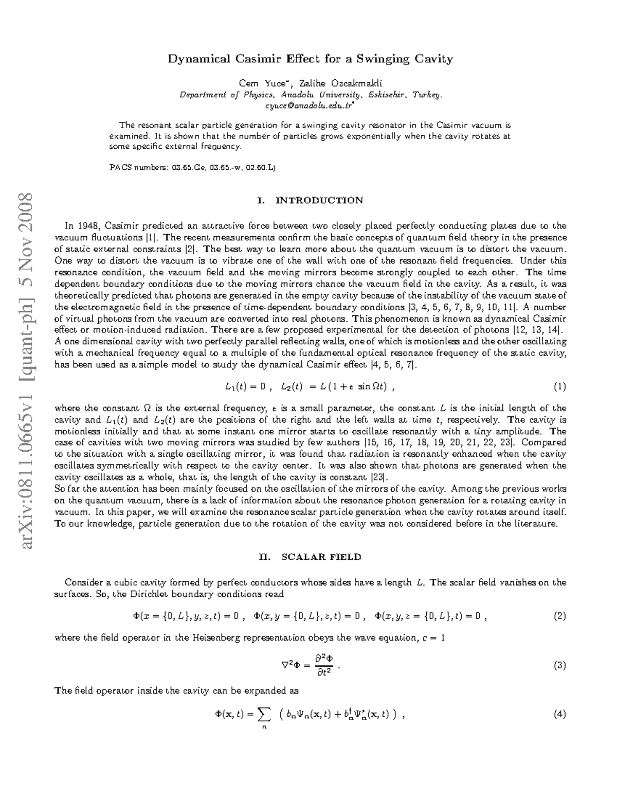 0811 - Cours - ArXiv:0811 [quant-ph] 5 Nov 2008 Dynamical Casimir ...