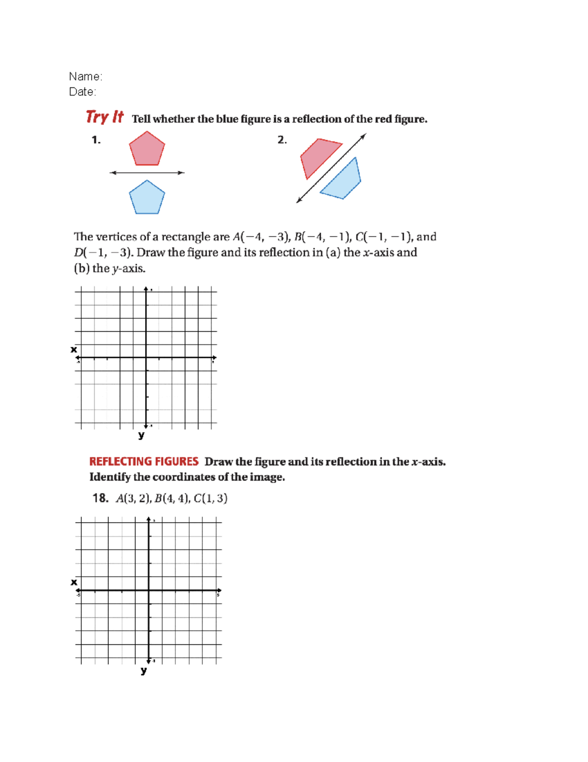 2.2 Homework Math 8 - idk - Name: Date: Try It Tell whether the blue ...