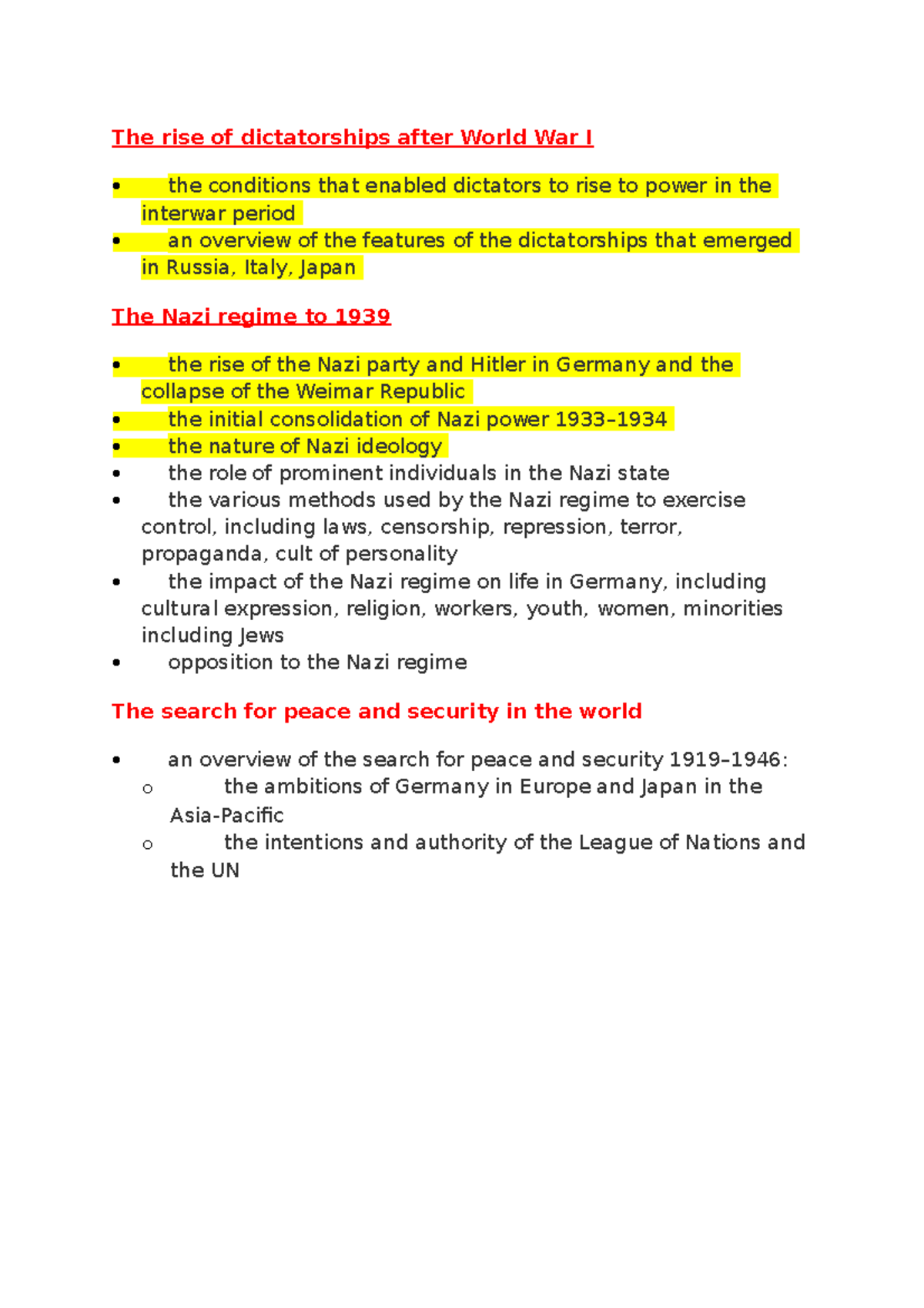 New Summary Modern Syllabus Notes - The Rise Of Dictatorships After ...