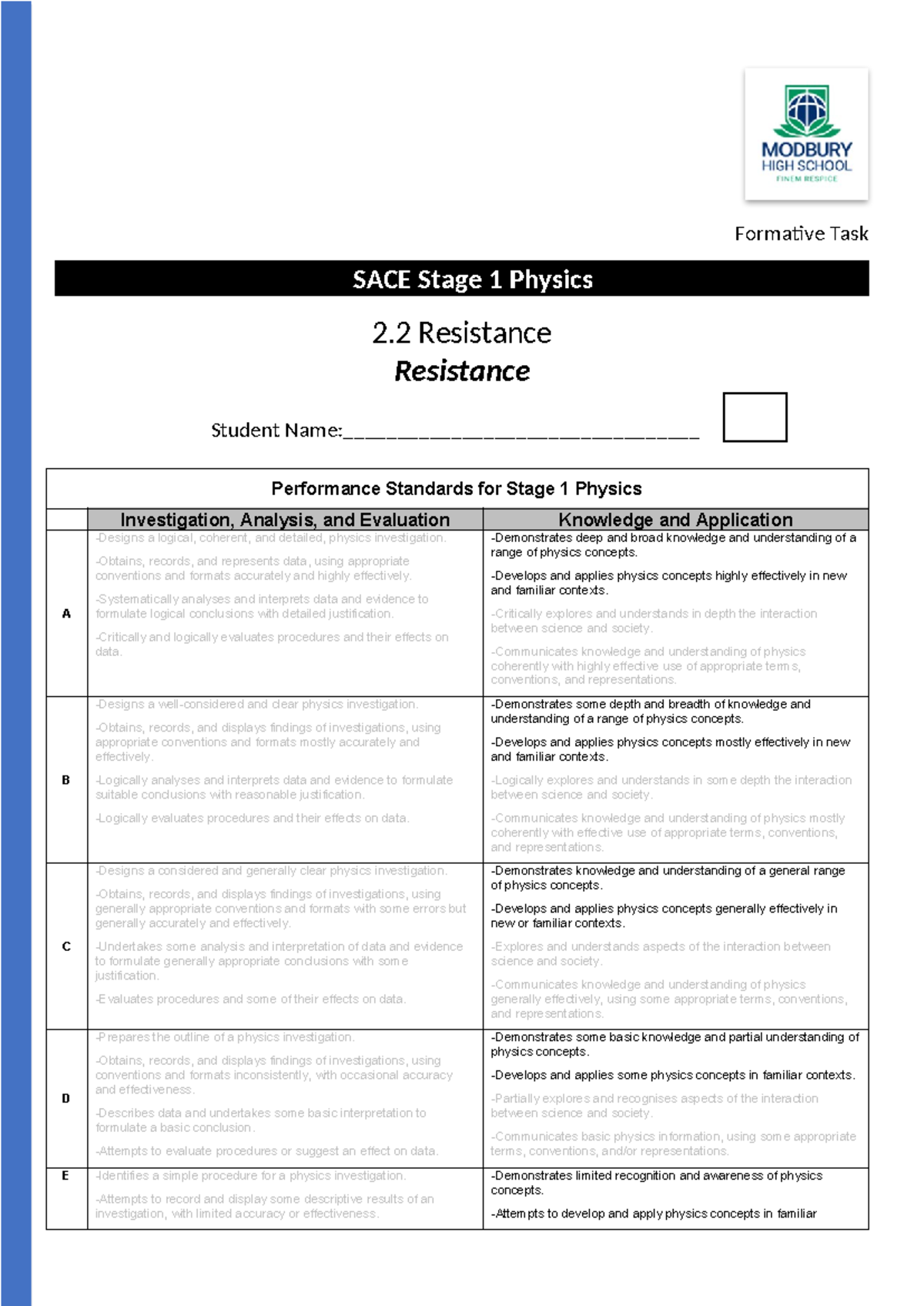 2.2a - Resistance - physics practice questions - Formative Task SACE ...