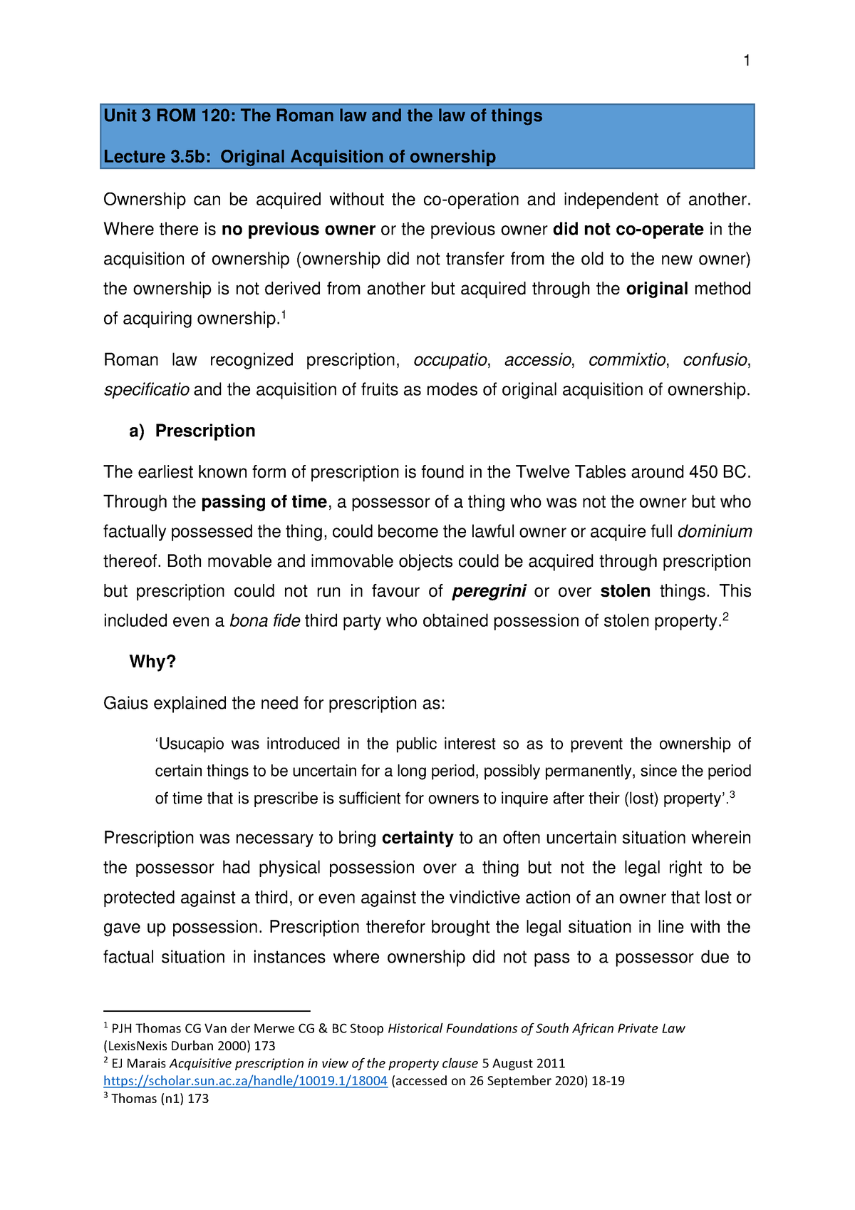 3.5.b Lecture Notes Acquisition Original - Unit 3 ROM 120: The Roman ...