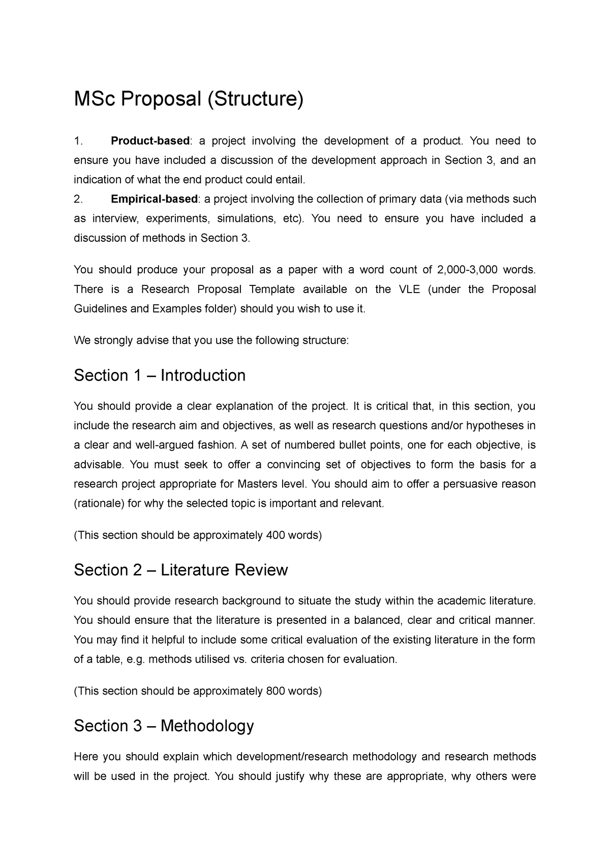 msc research proposal format