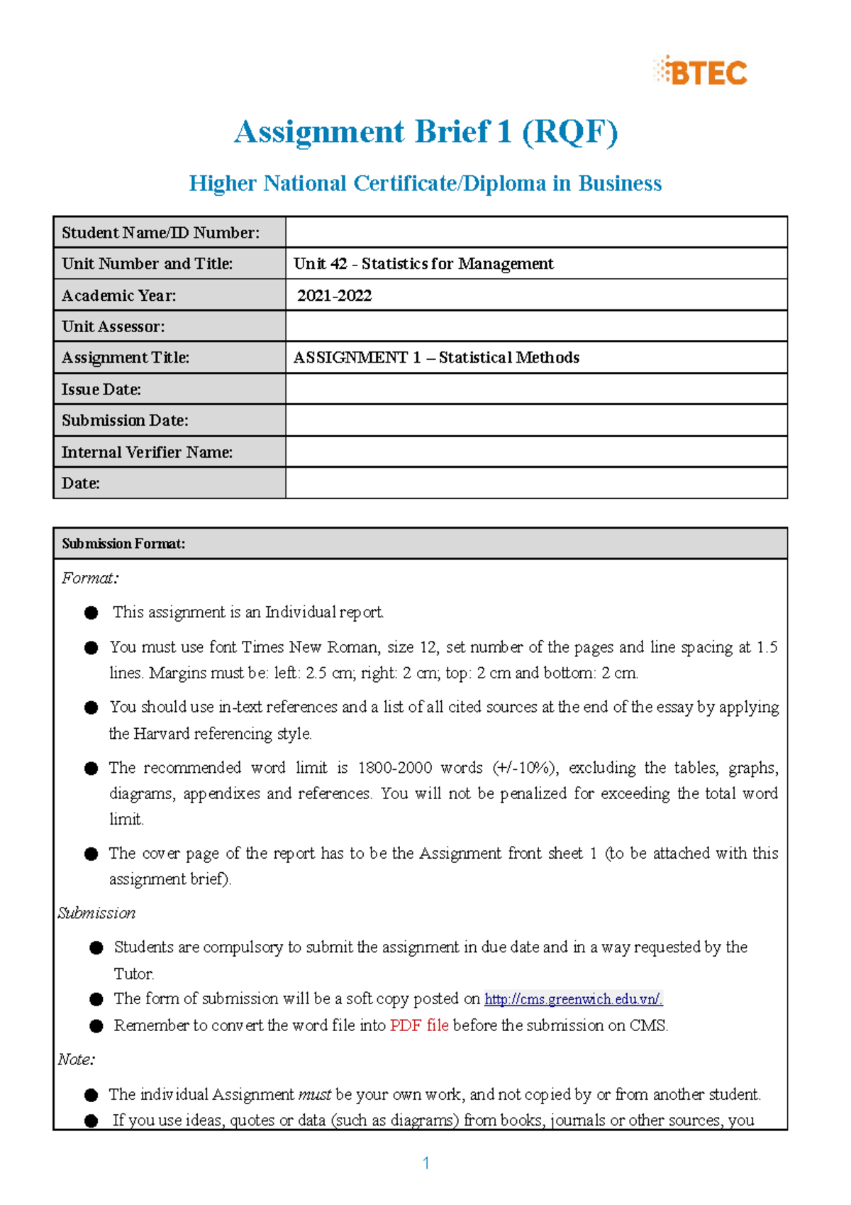 Assignment Brief 1 Assigment 1 Assignment Brief 1 RQF Higher 