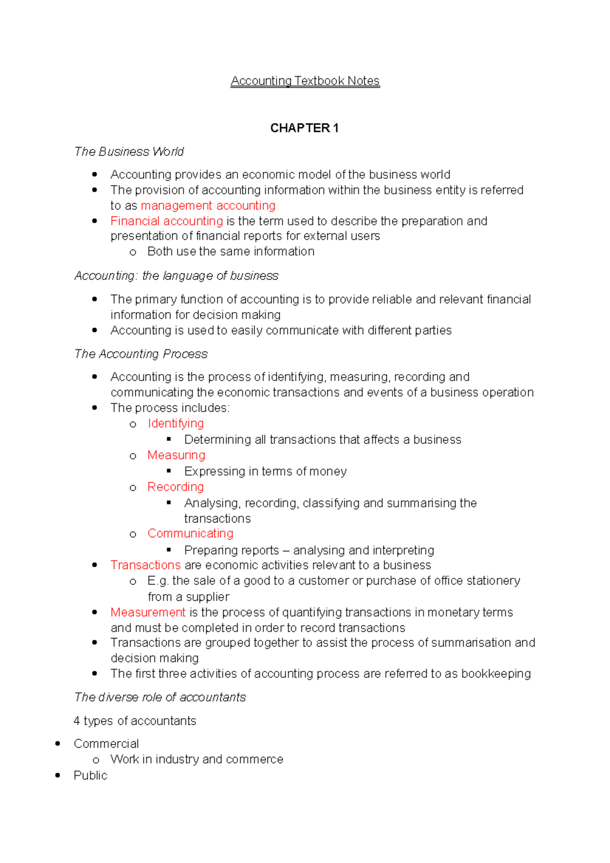 Accounting Textbook Notes v2 Accounting Textbook Notes CHAPTER 1 The