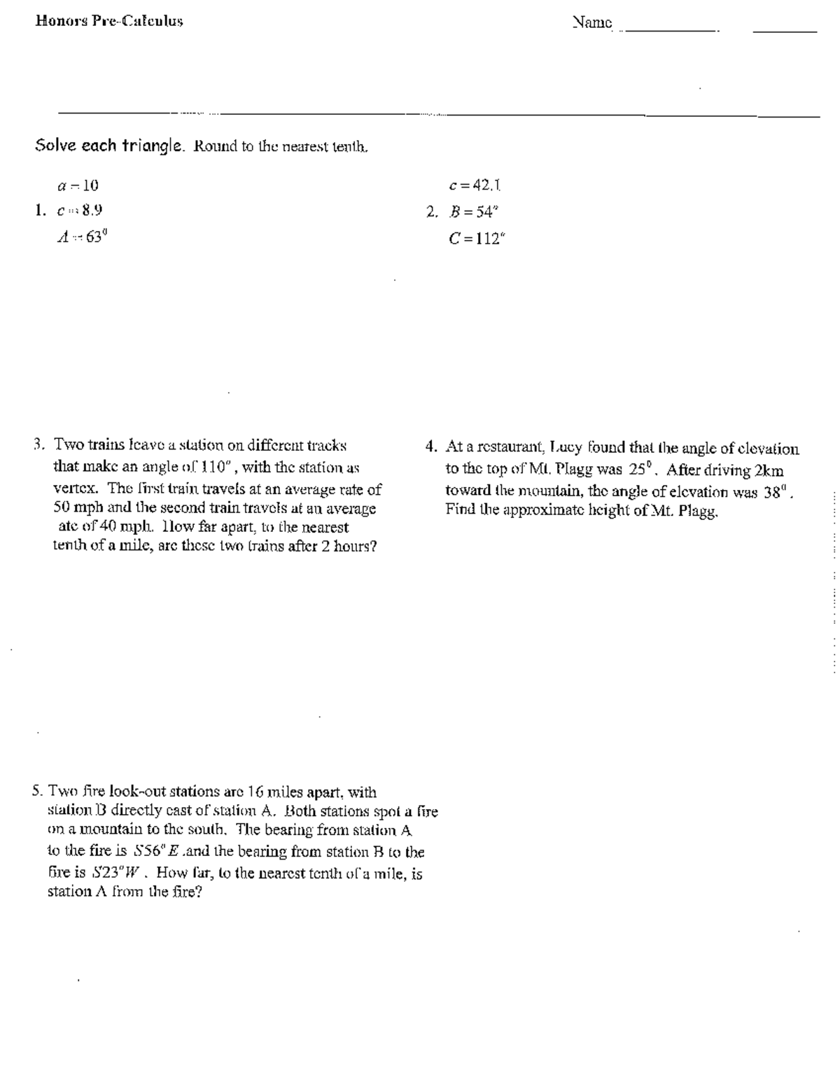Quiz Review - Laws of Sines&Cosines - Studocu
