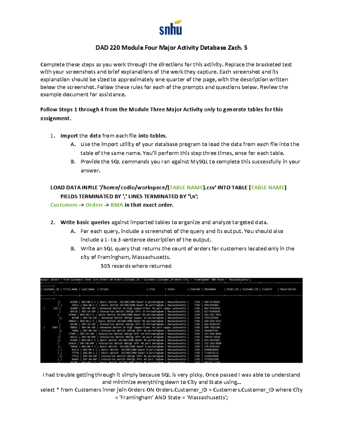 ZACH. S DAD 220 Module Four Major Activity Database DAD 220 Module