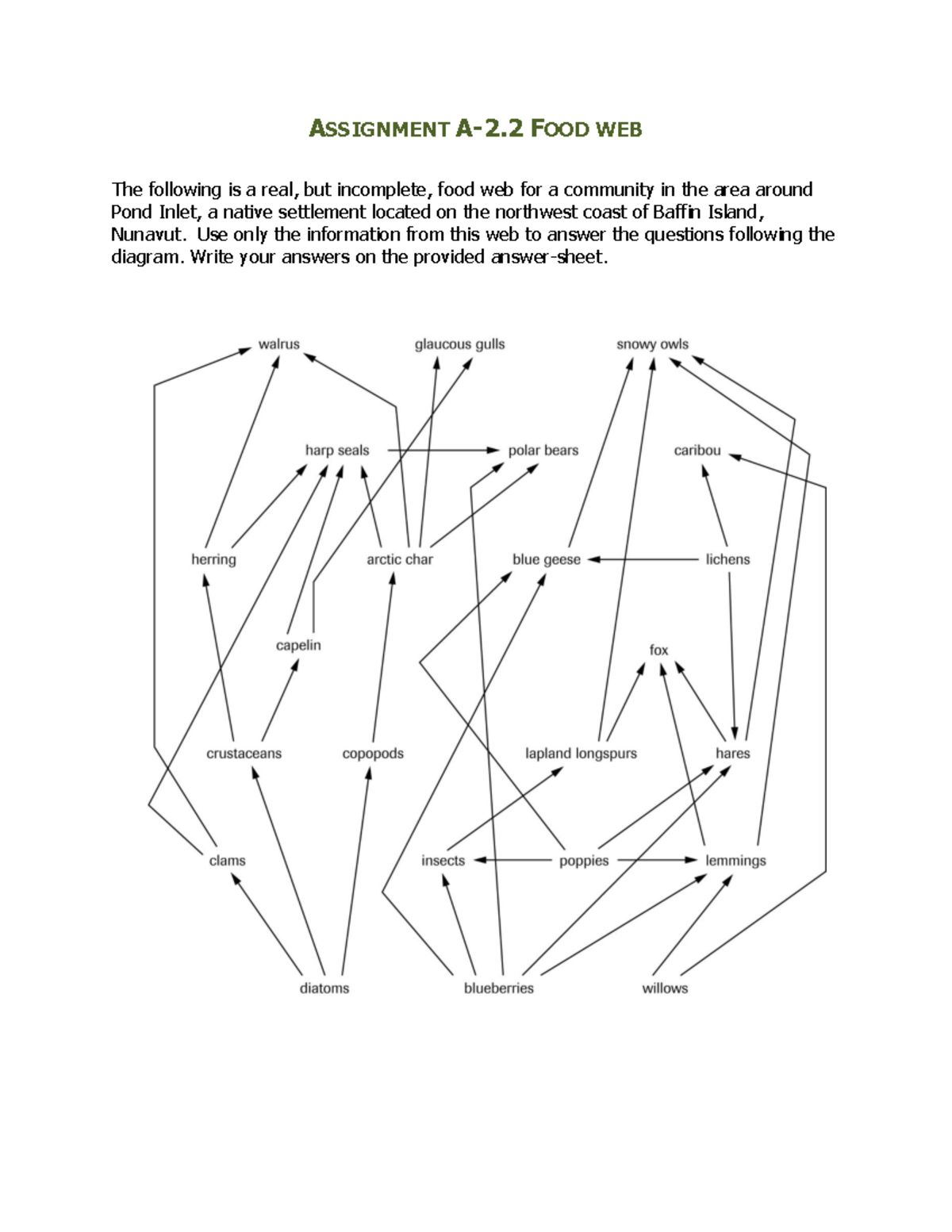 SCN2231-A-2.2 Assignment - ASSIGNMENT A-2 FOOD WEB The following is a ...