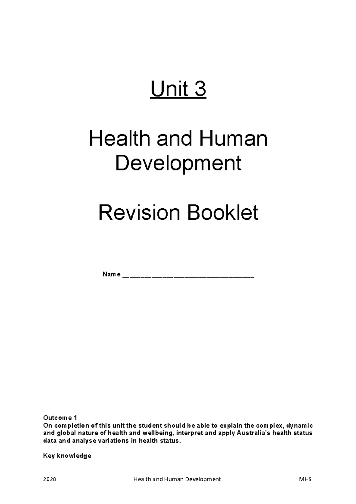 Unit 3 revision 2020, Questions Unit 3 Health and Human Development