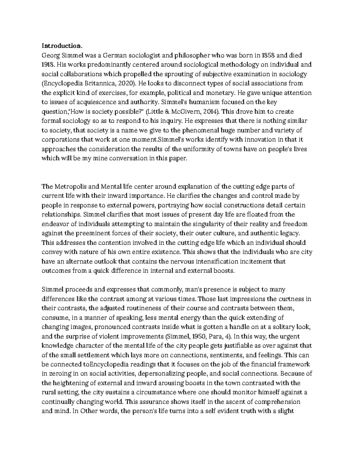 Sociology unit 2 Learning Journal - Introduction. Georg Simmel was a ...