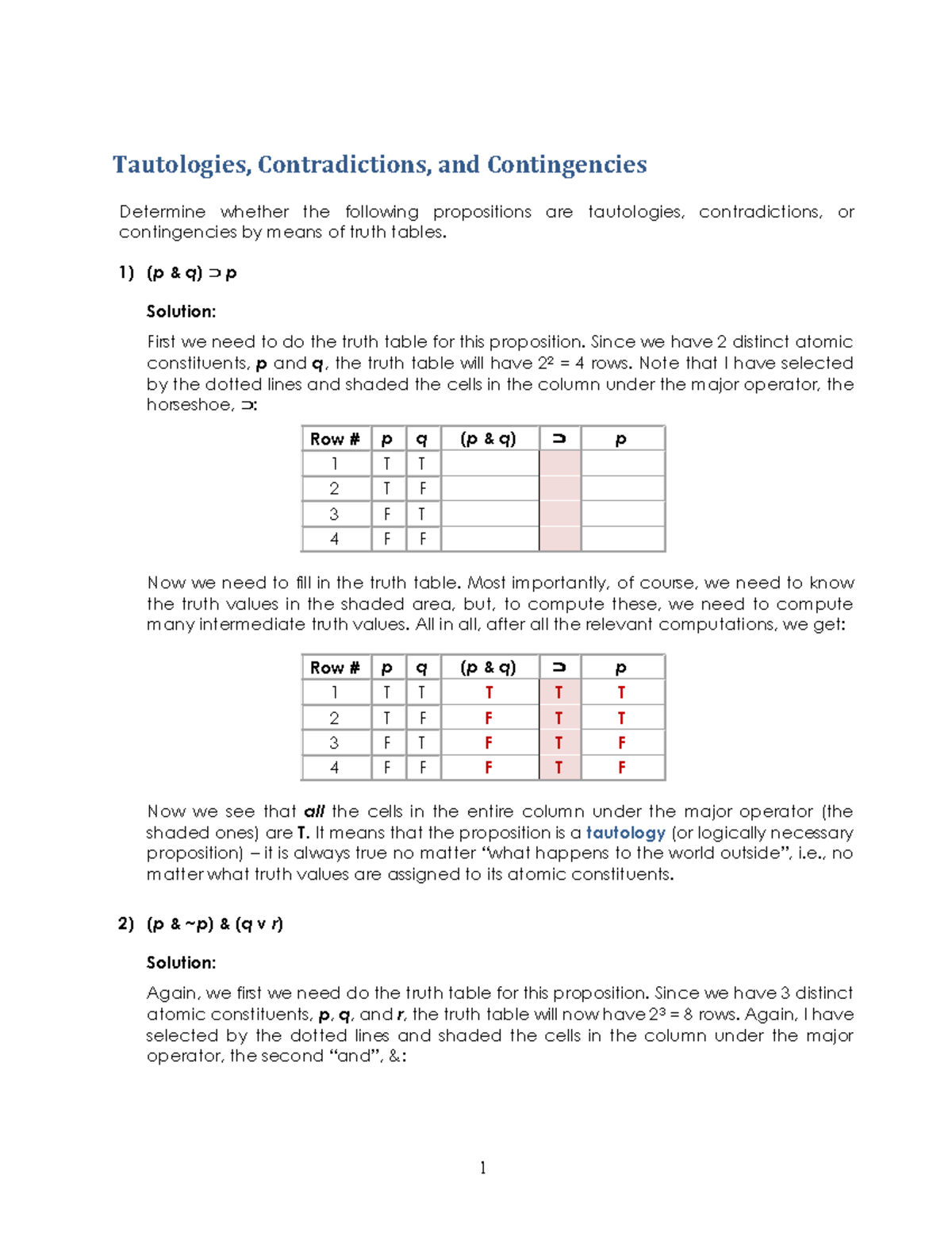 M04 Tautology Contradiction Contingency - 1 Tautologies, Contradictions ...